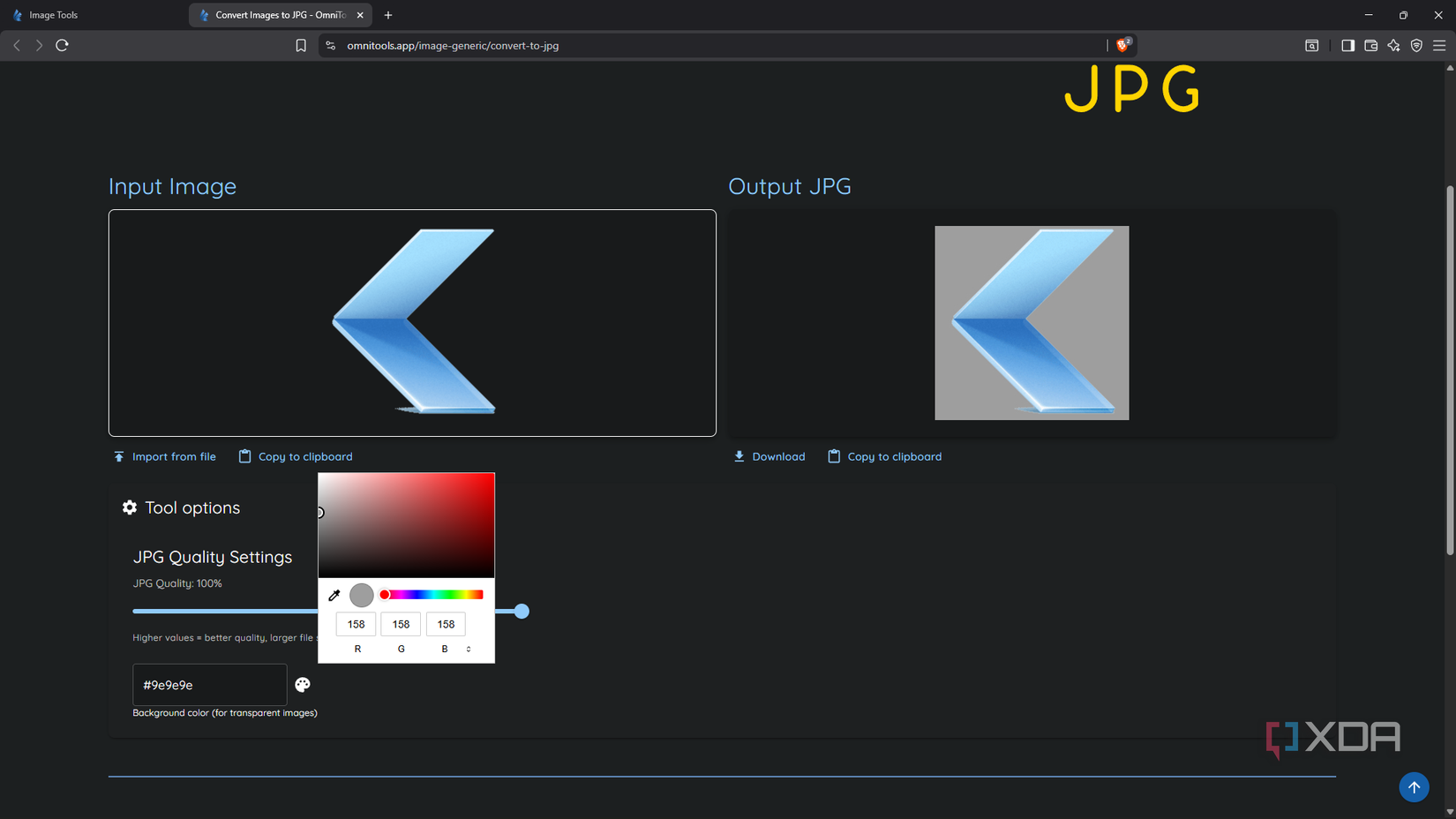 OmniTools png image to jpg in OmniTools