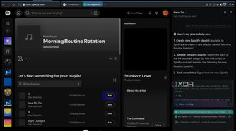 Opera Neon adding 18 by One Direction to playlist