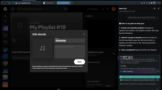 Opera Neon editing the playlist's name