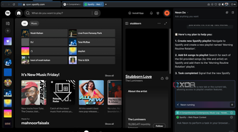 Opera Neon opening Spotify's website