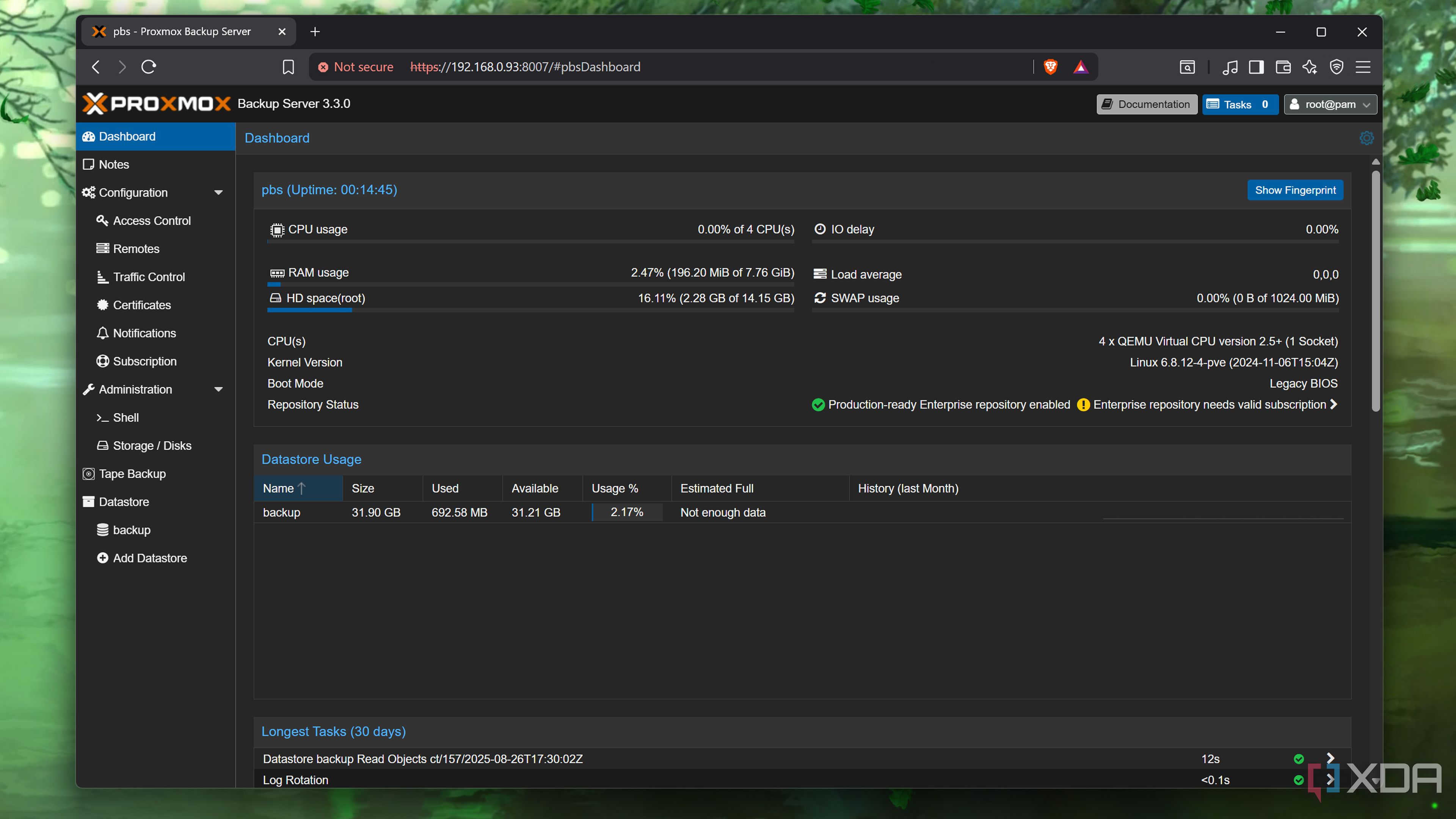 The Dashboard on a PBS server