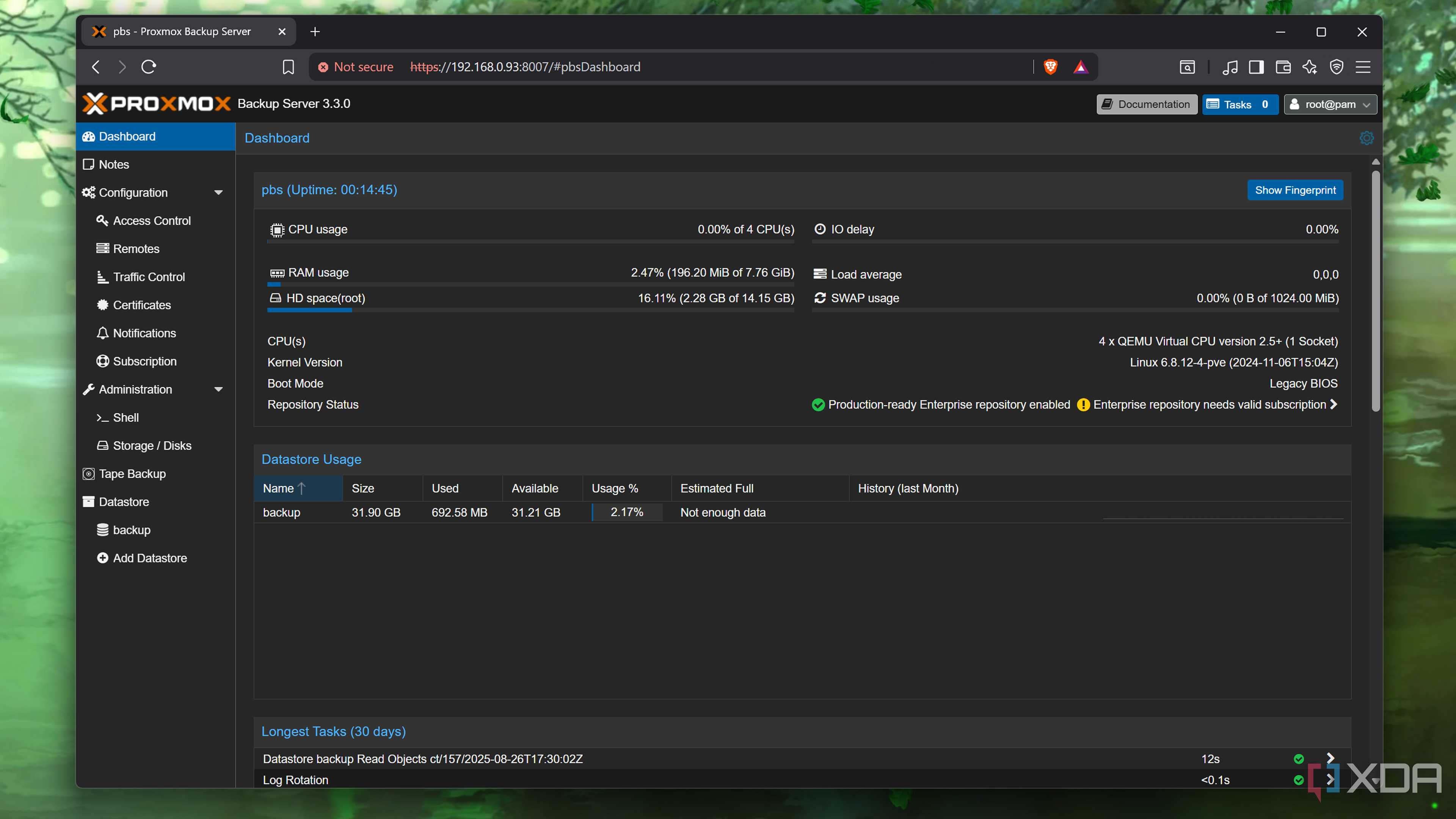 The Dashboard on a PBS server
