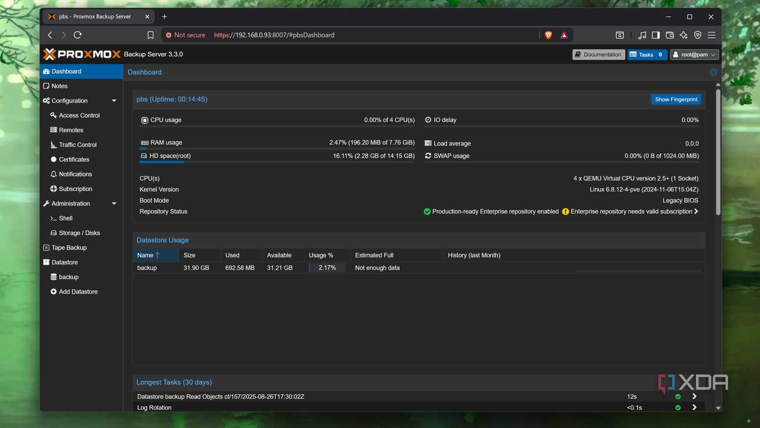 The Dashboard on a PBS server