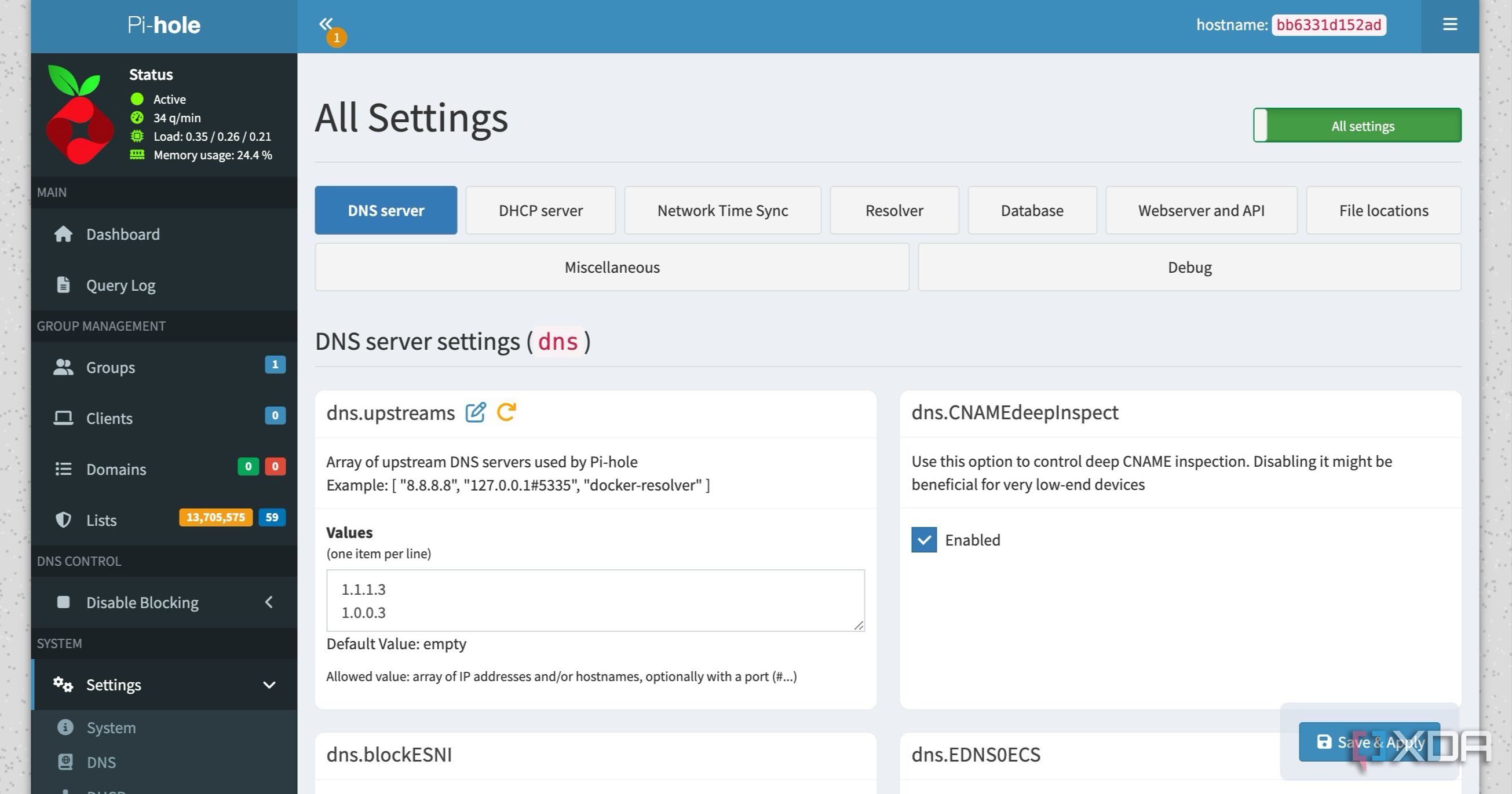Pi-hole settings