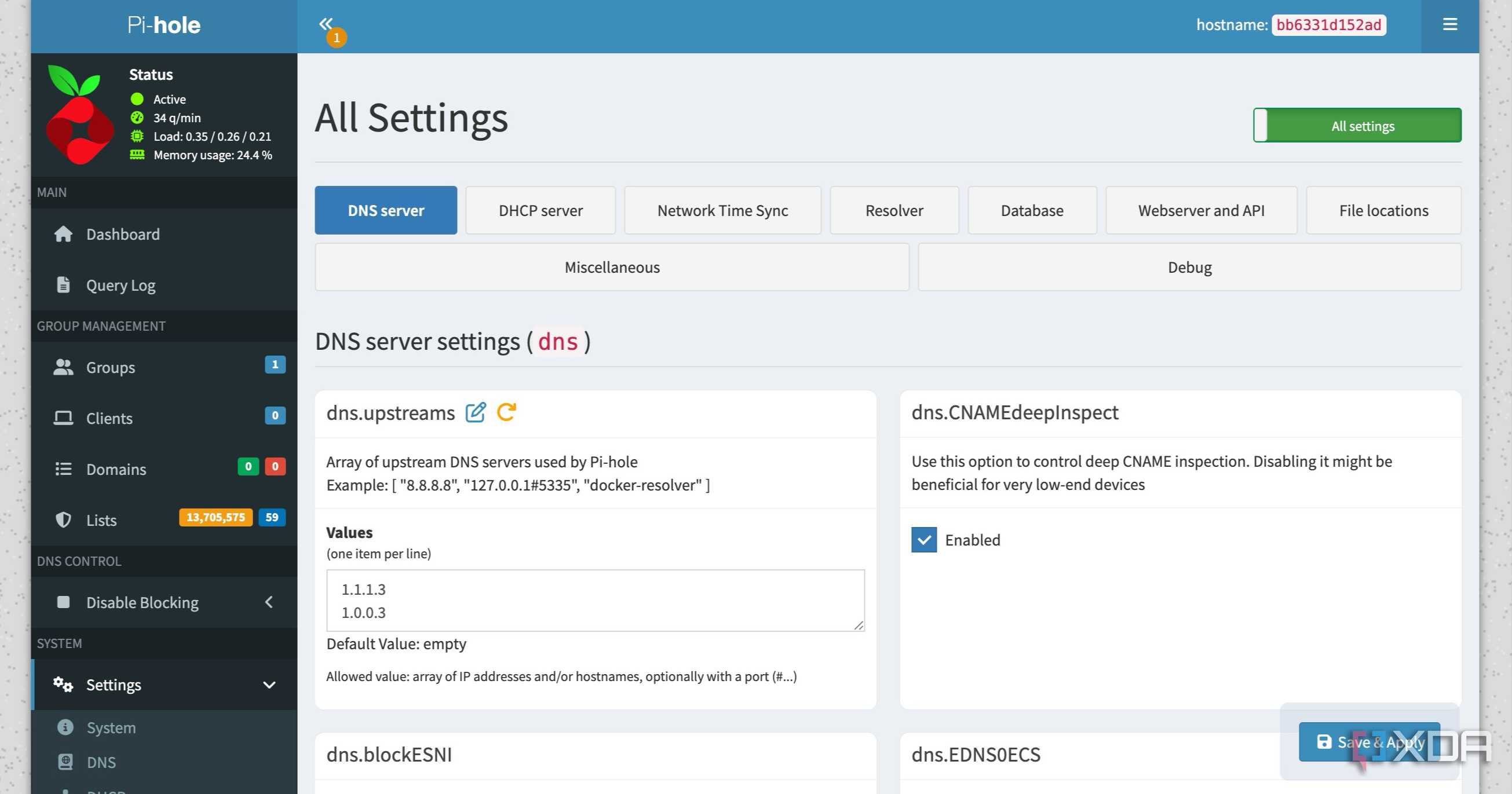 Pi-hole settings
