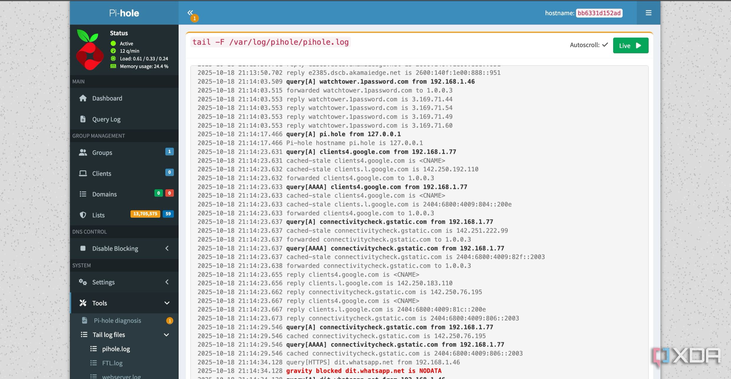 Pi-hole log