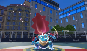 Feraligatr evolving into Mega Feraligatr in Pokémon Legends Z‑A