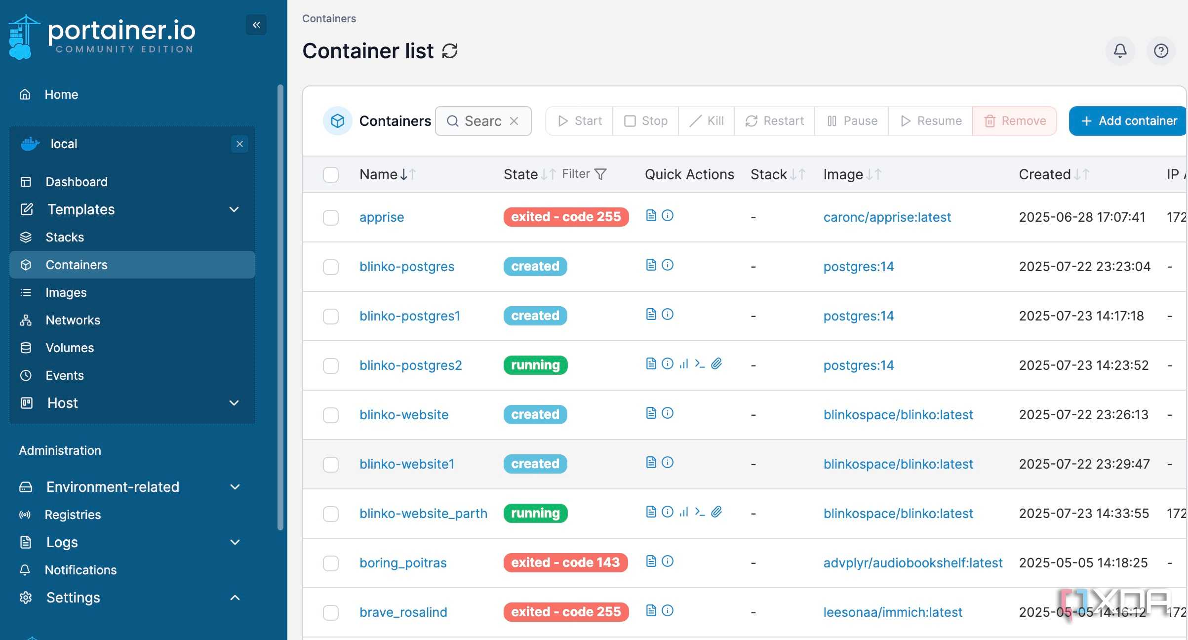 Portainer containers running