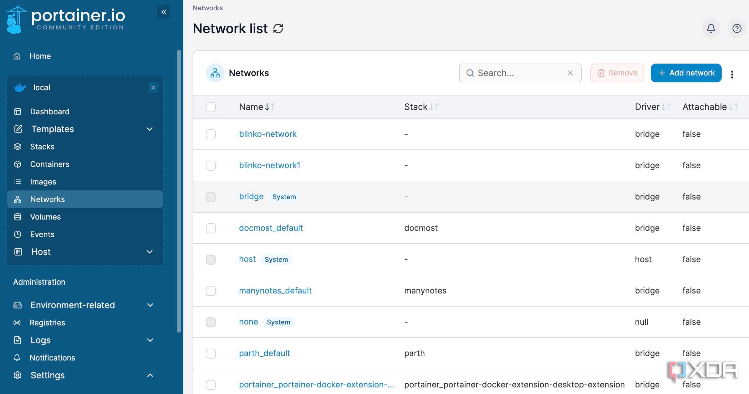 Portainer network list