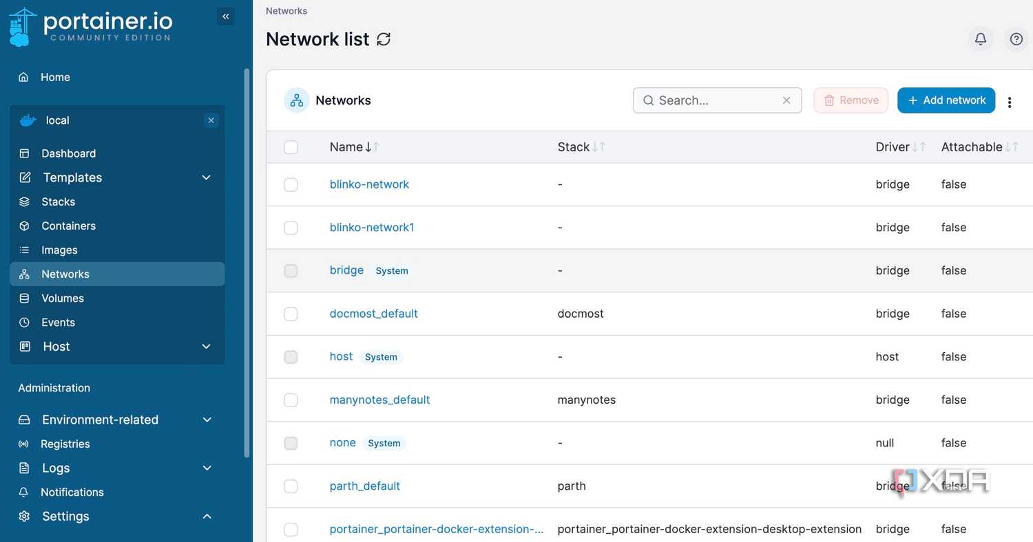Portainer network list