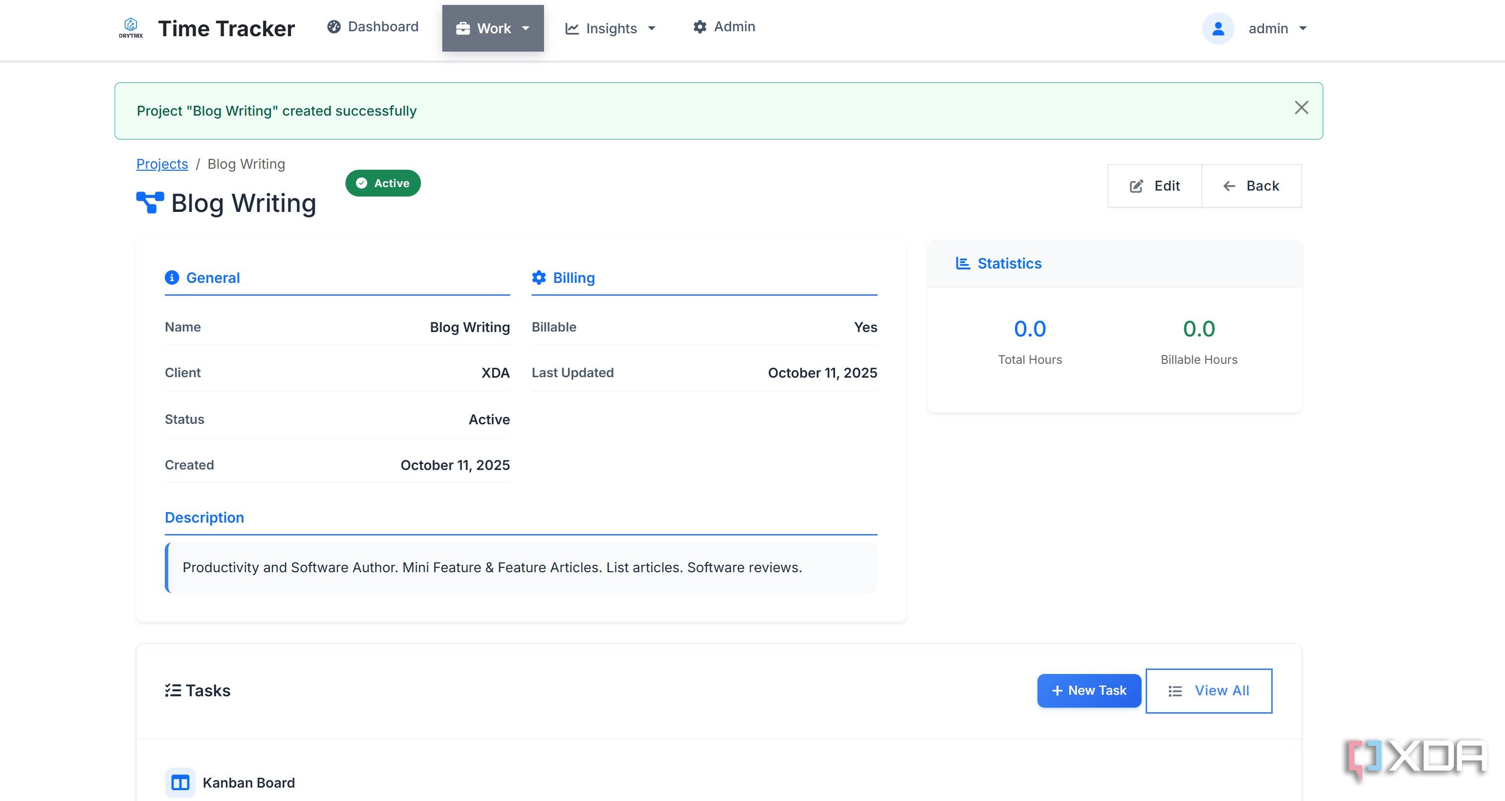 Project added in Time Tracker