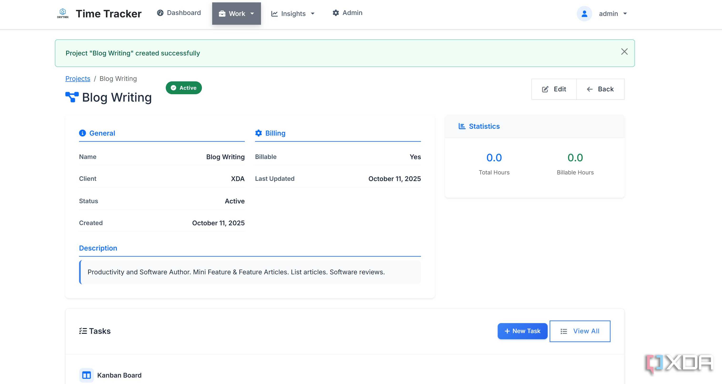 Project added in Time Tracker