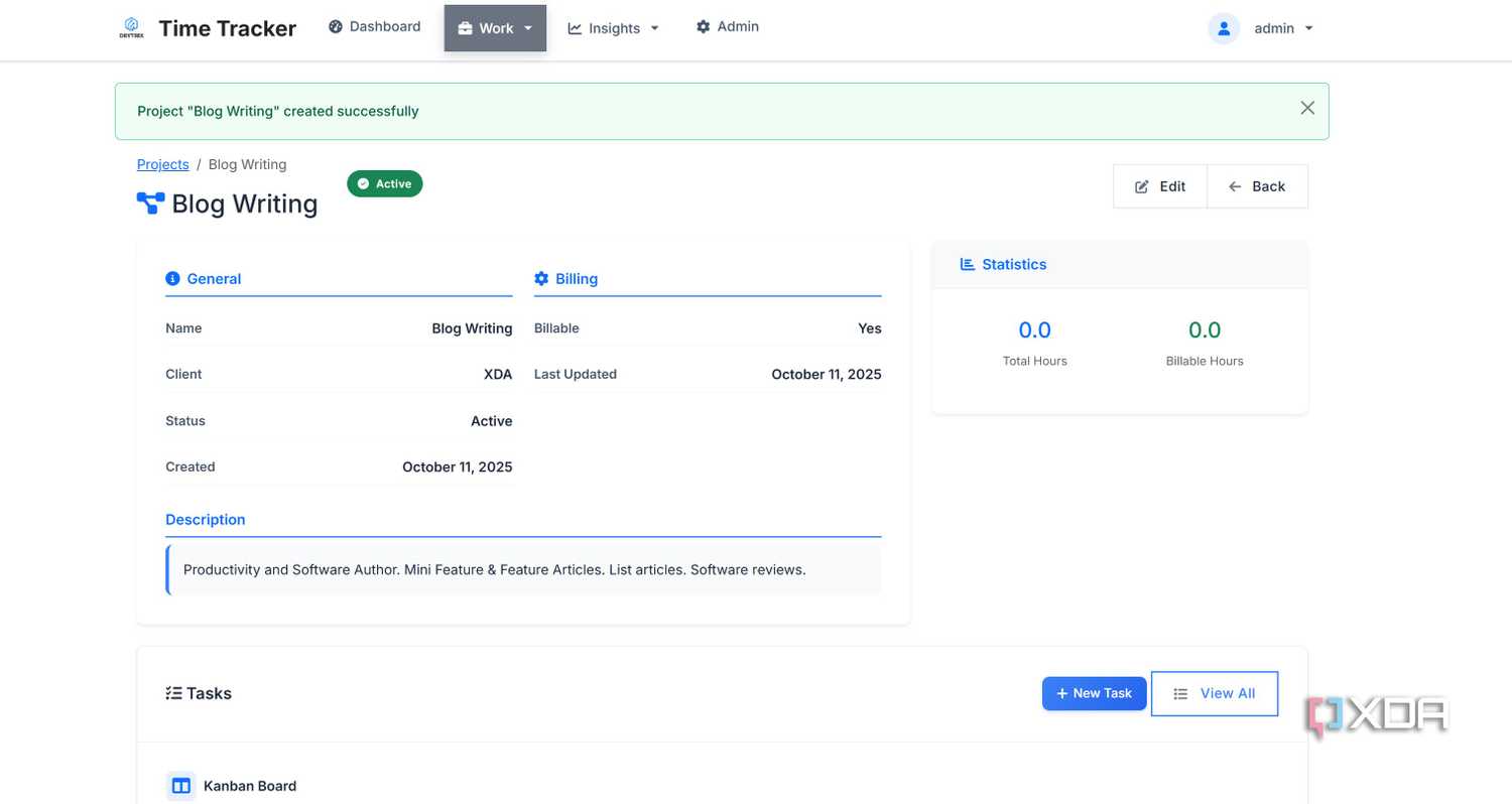 Project added in Time Tracker