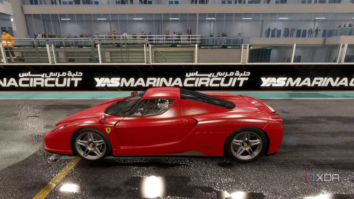 A Ferrari at the Yas Marina Circuit in Project Cars 3.
