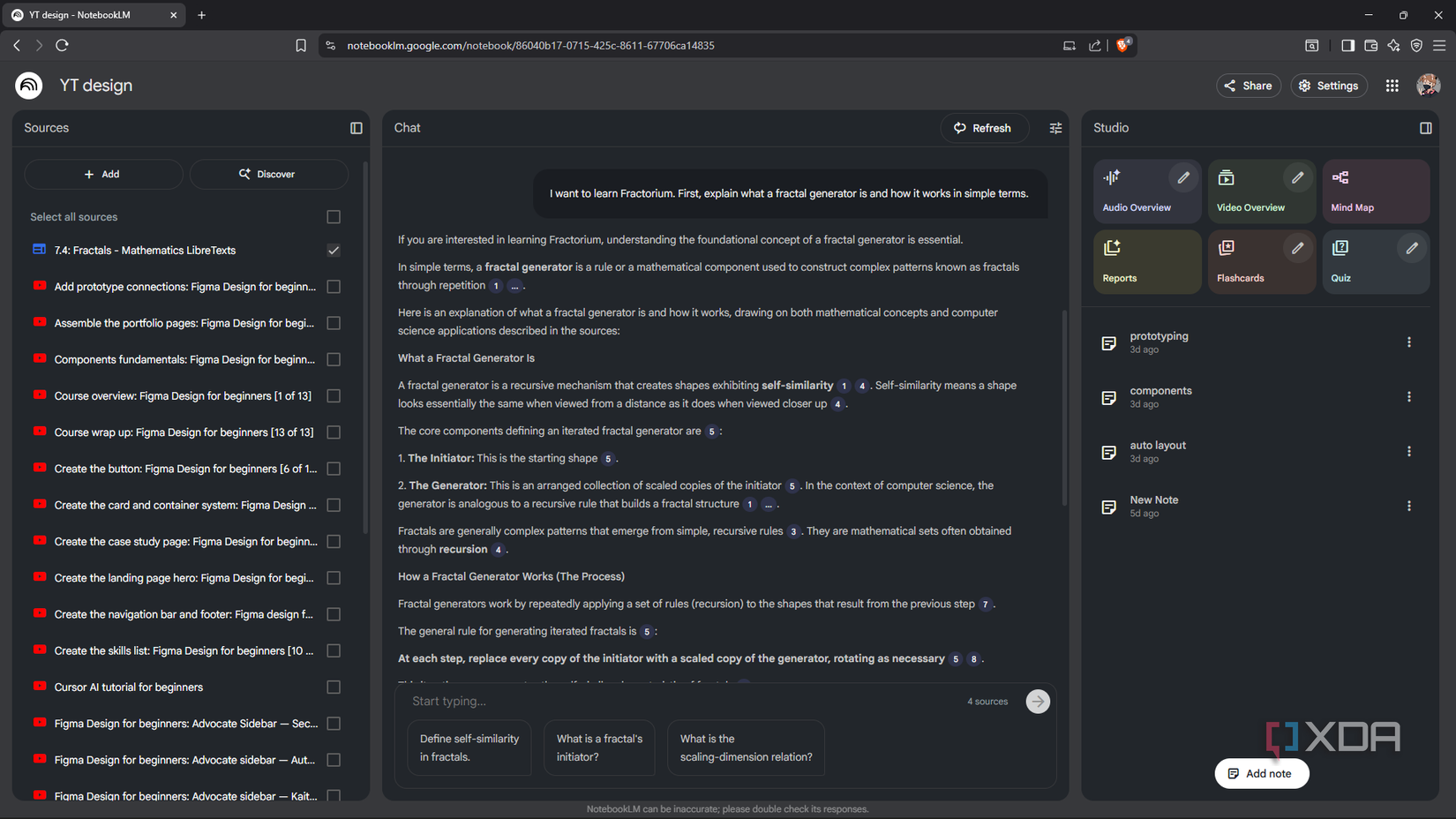 Prompting NotebookLm to learn about fractal generation
