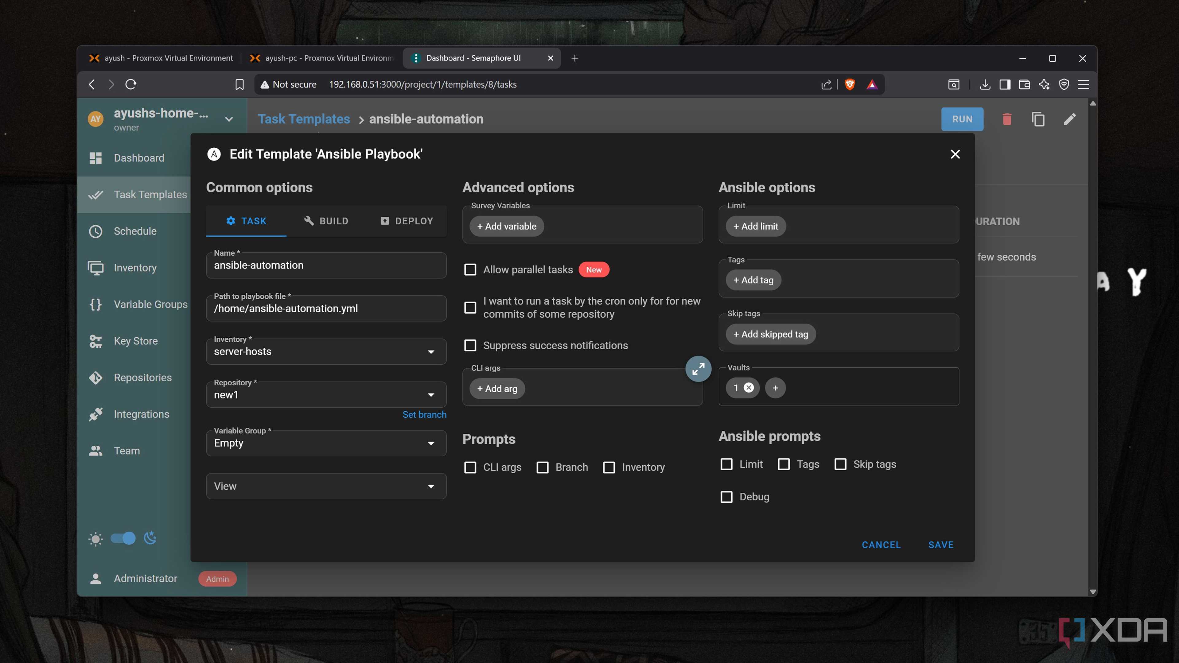 Editing an Ansible Playbook template
