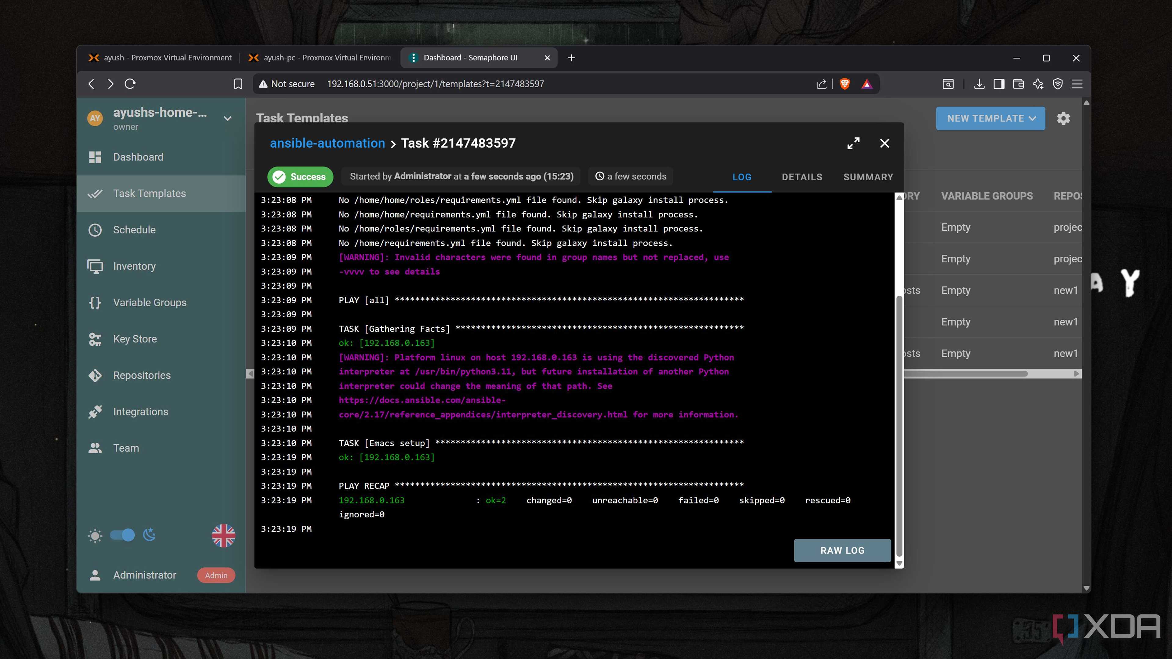 Executing an Ansible template