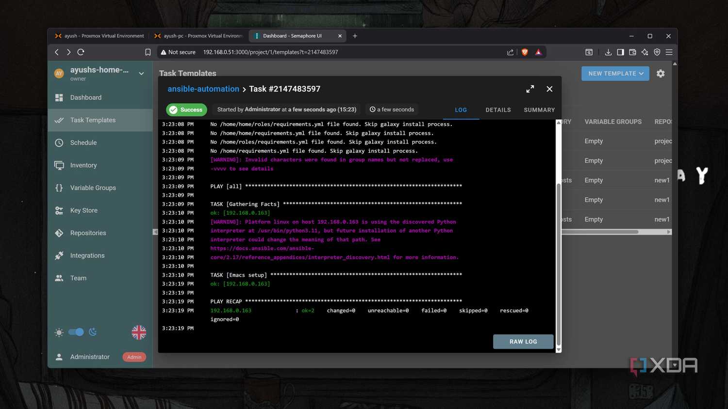 Executing an Ansible template