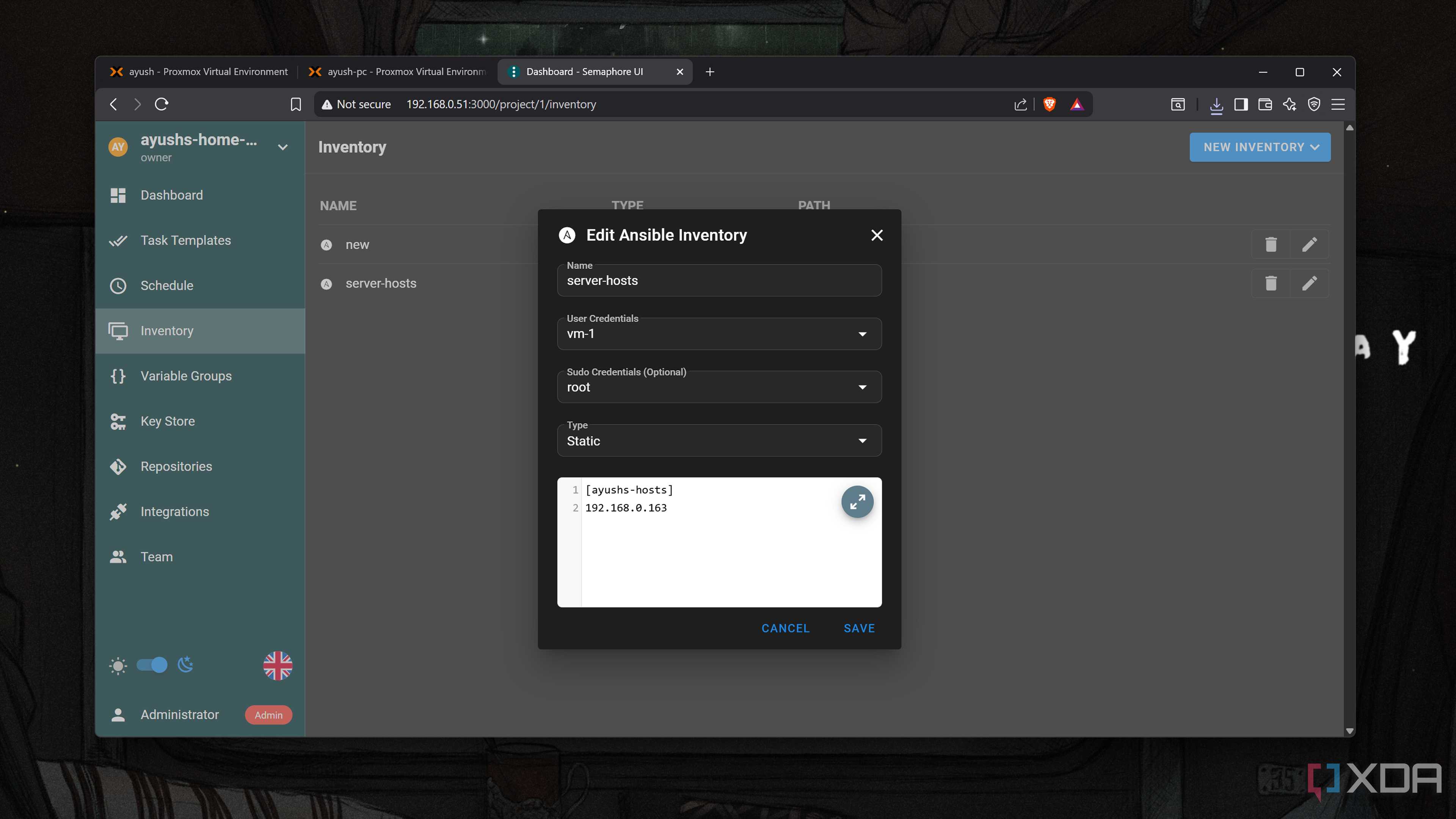 Editing an Ansible inventory