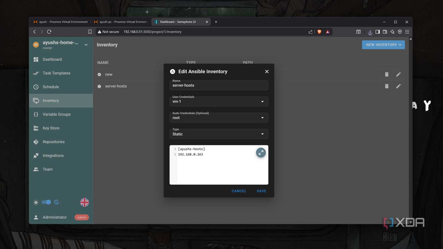 Editing an Ansible inventory