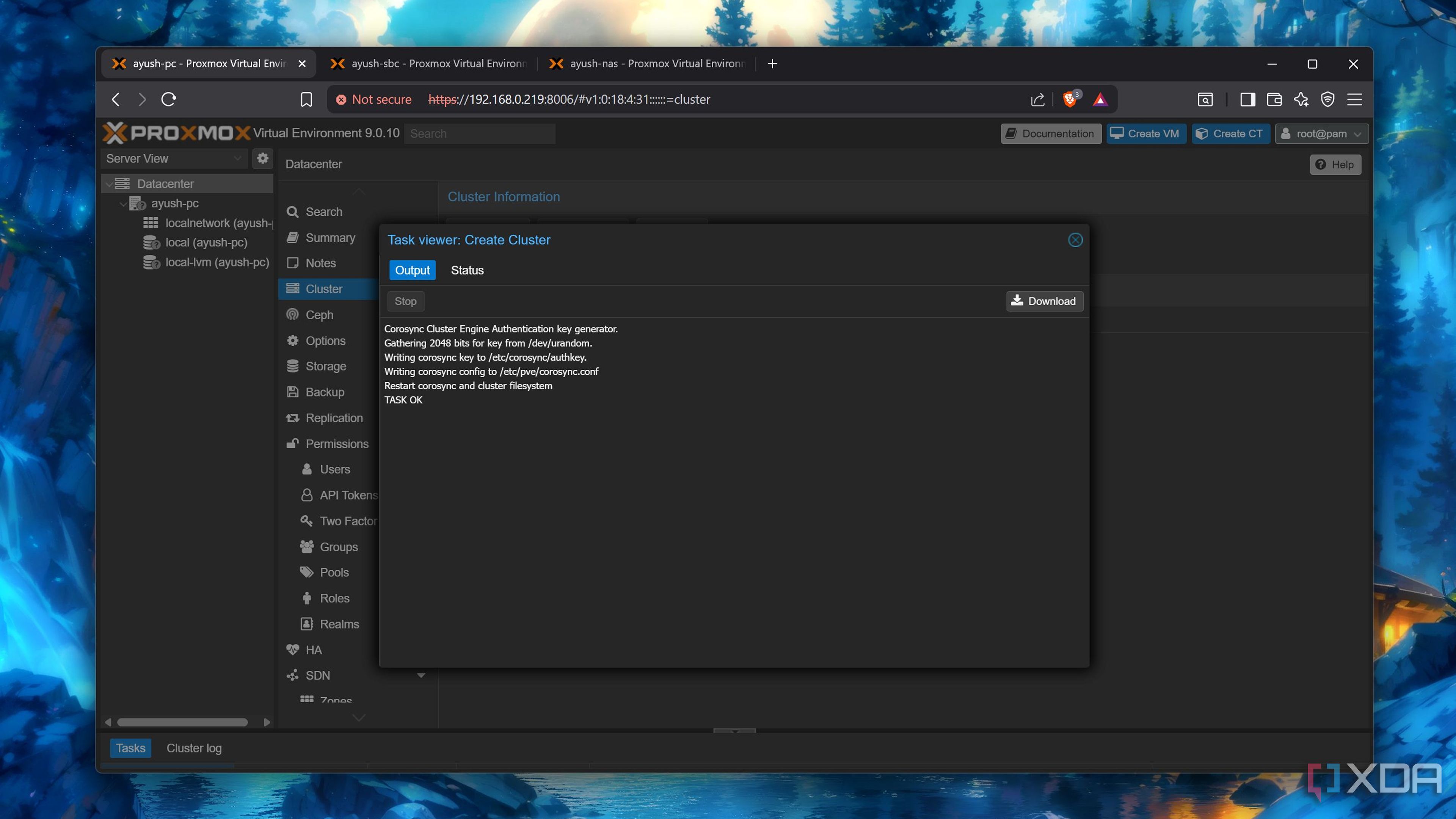 Completing the Create cluster task