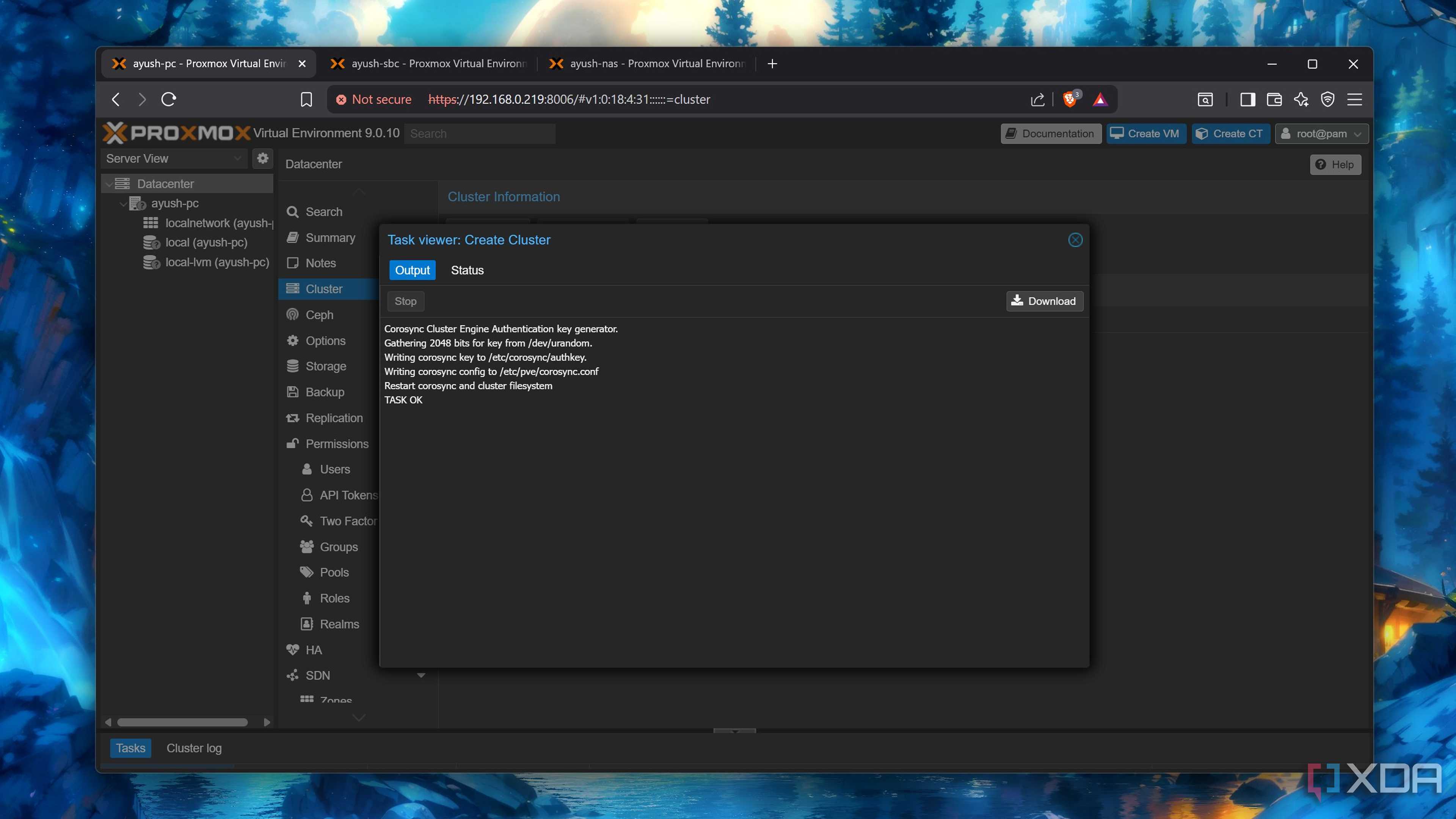 Completing the Create cluster task