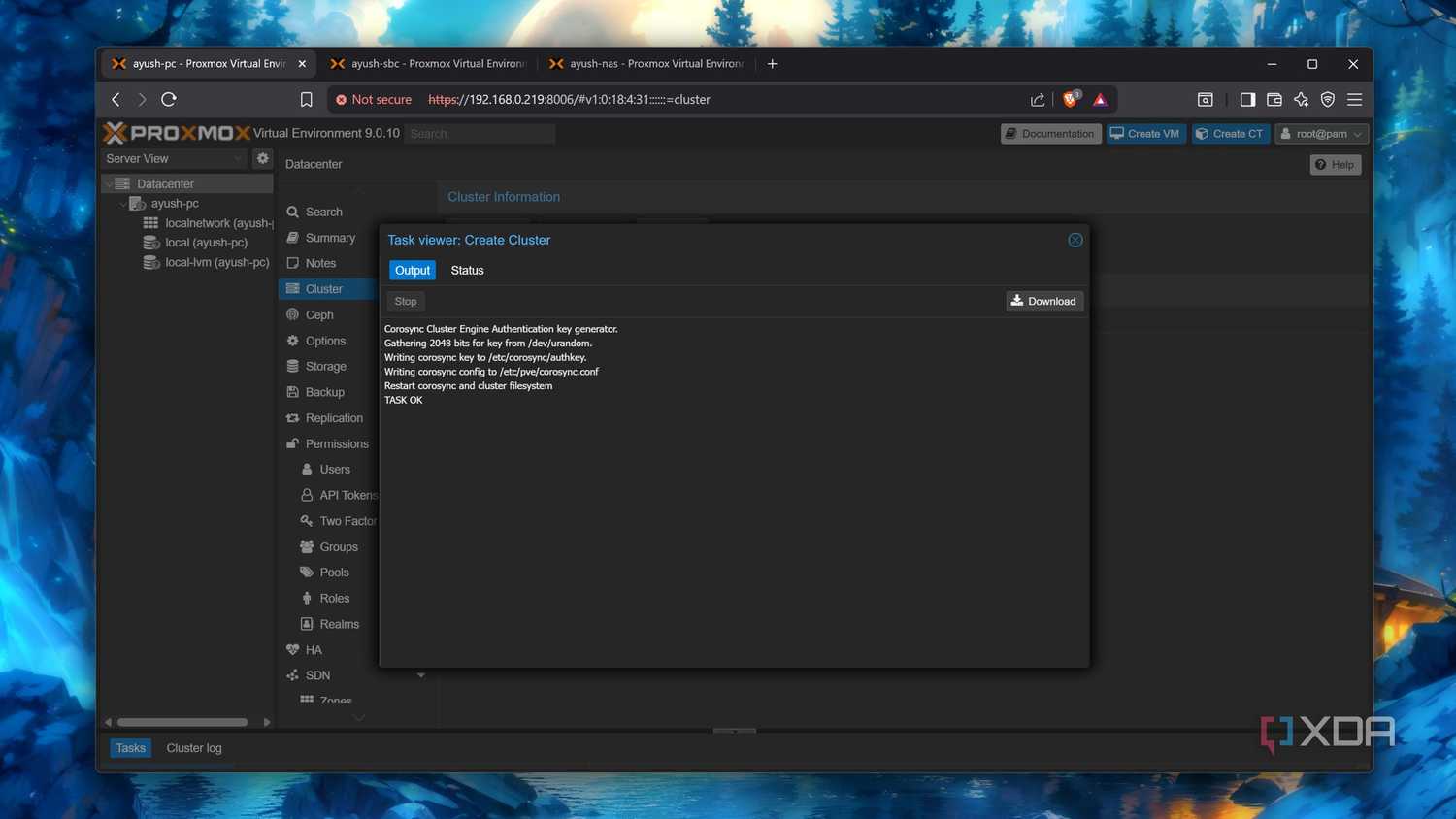 Completing the Create cluster task