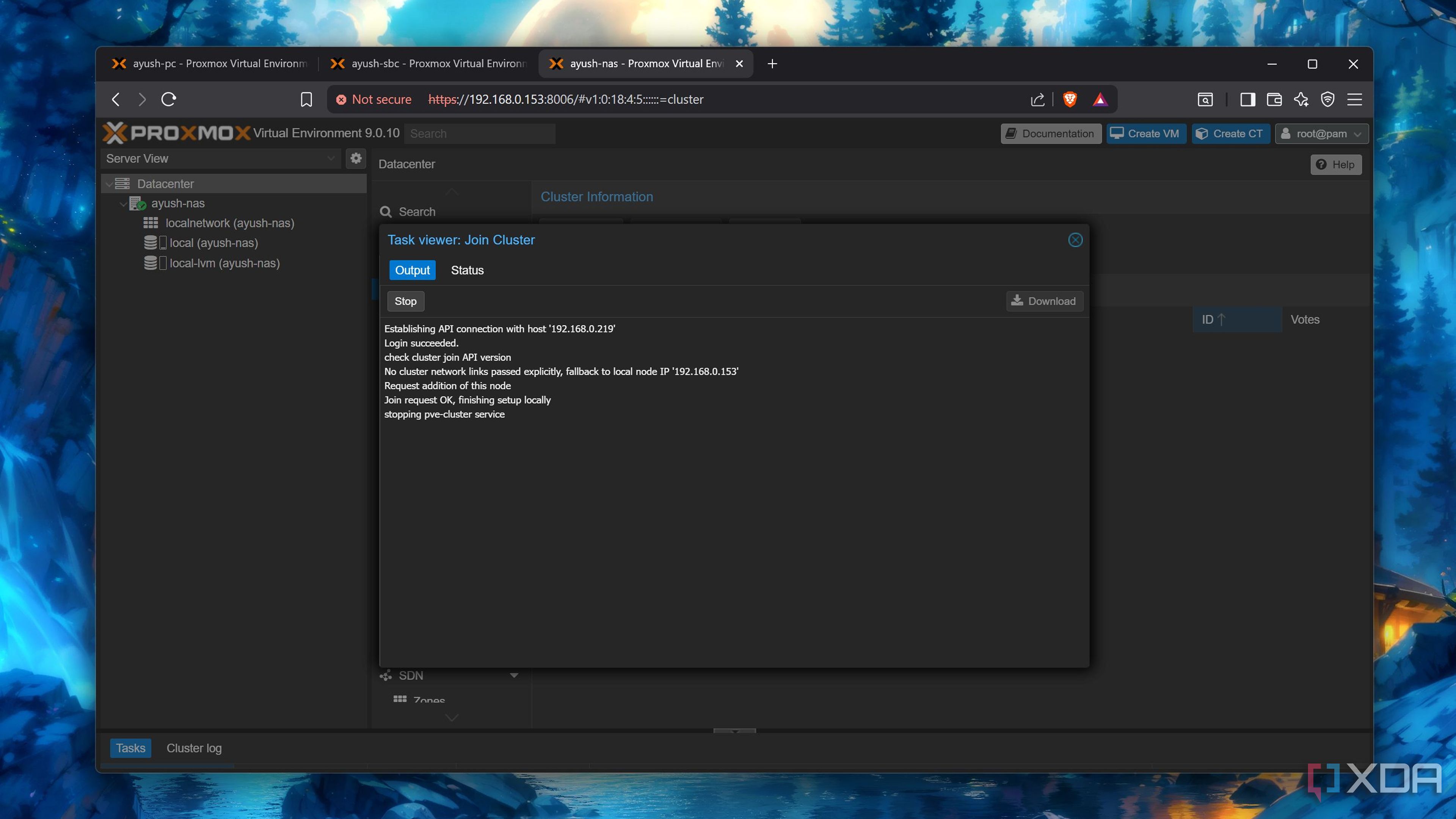 Finishing the Join cluster operation