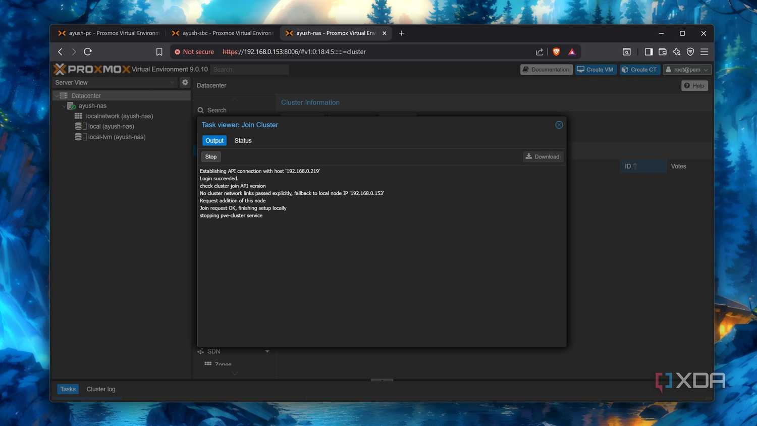 Finishing the Join cluster operation