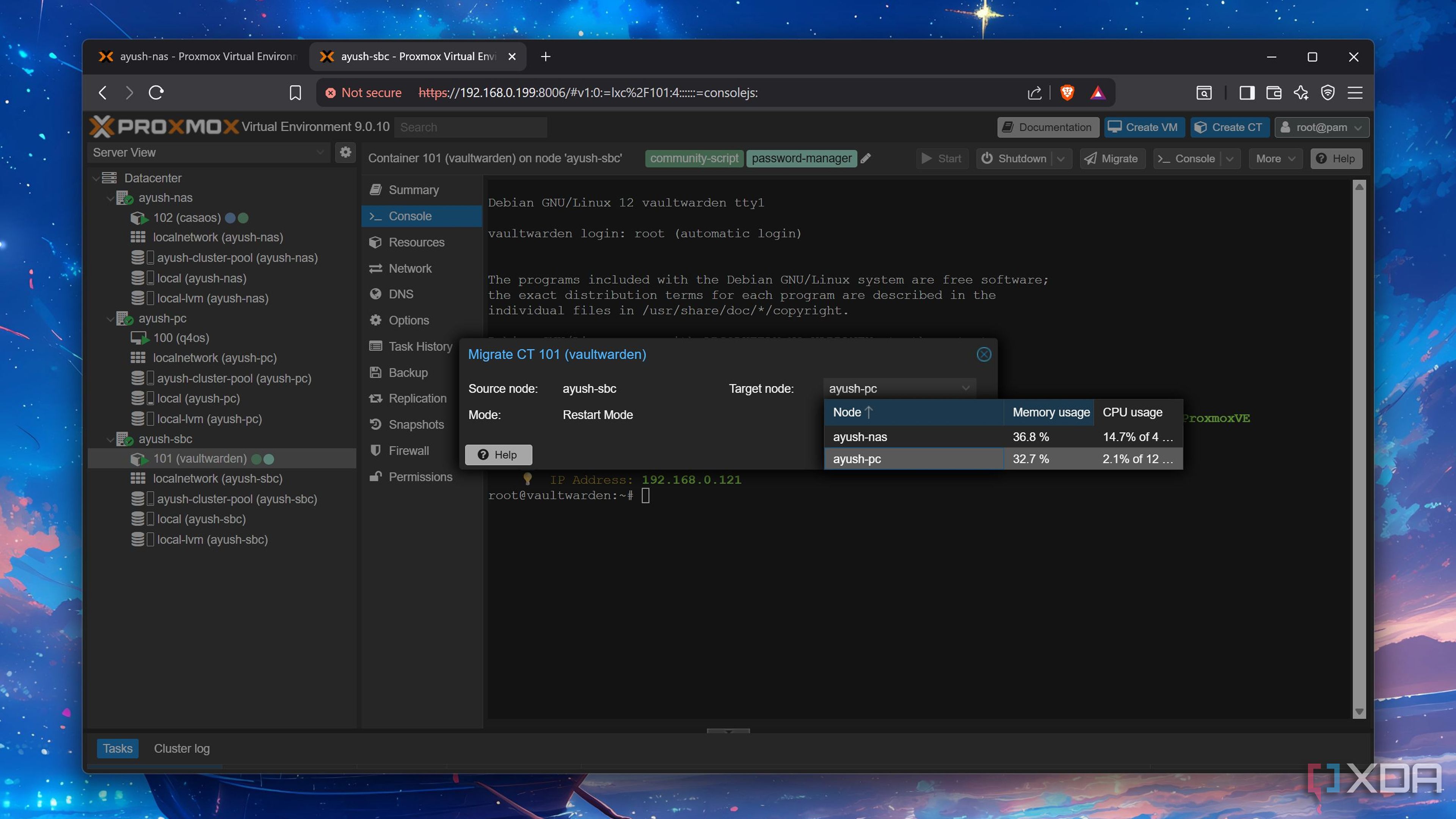 Migrating an LXC to a different node