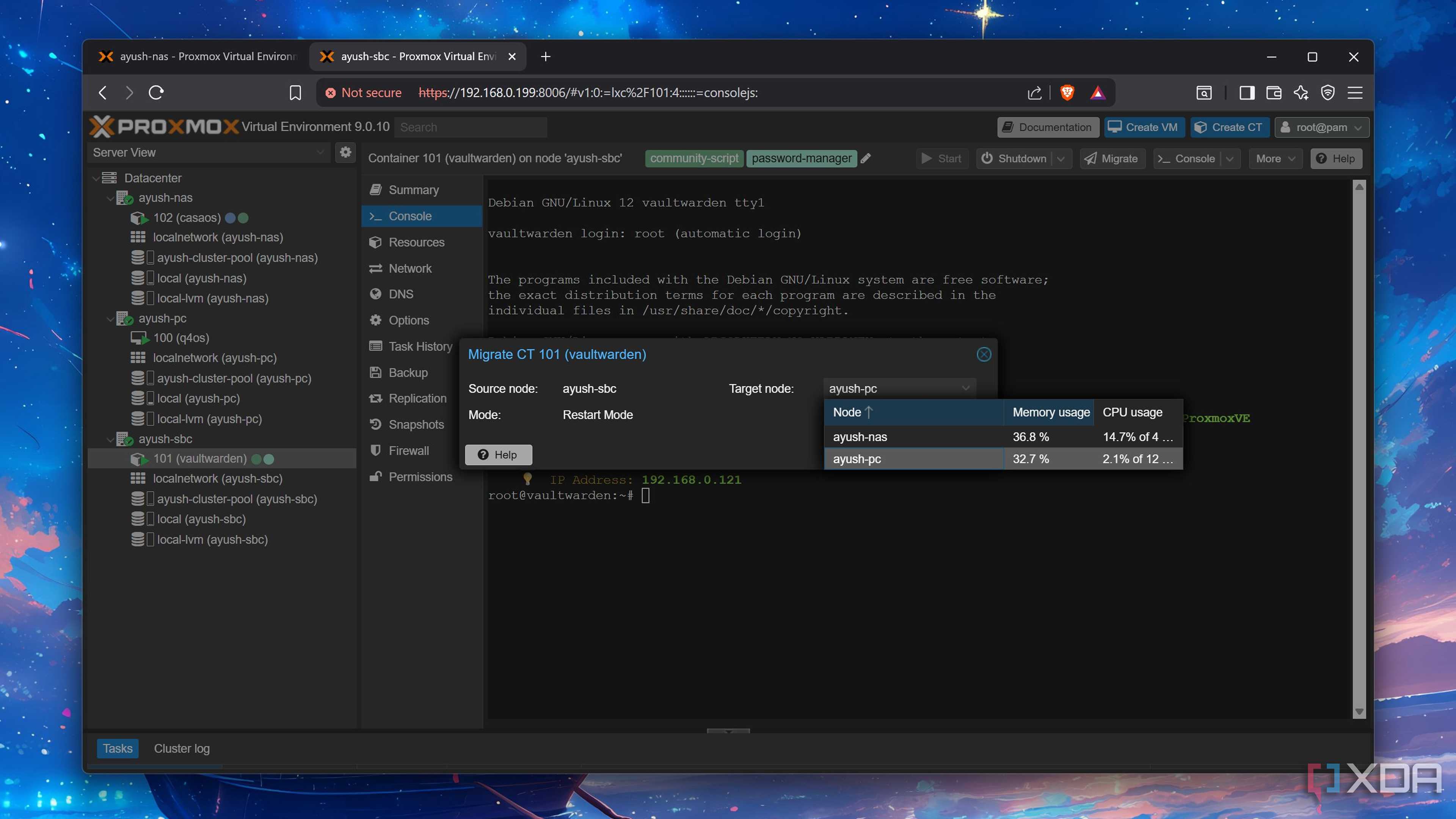 Migrating an LXC to a different node