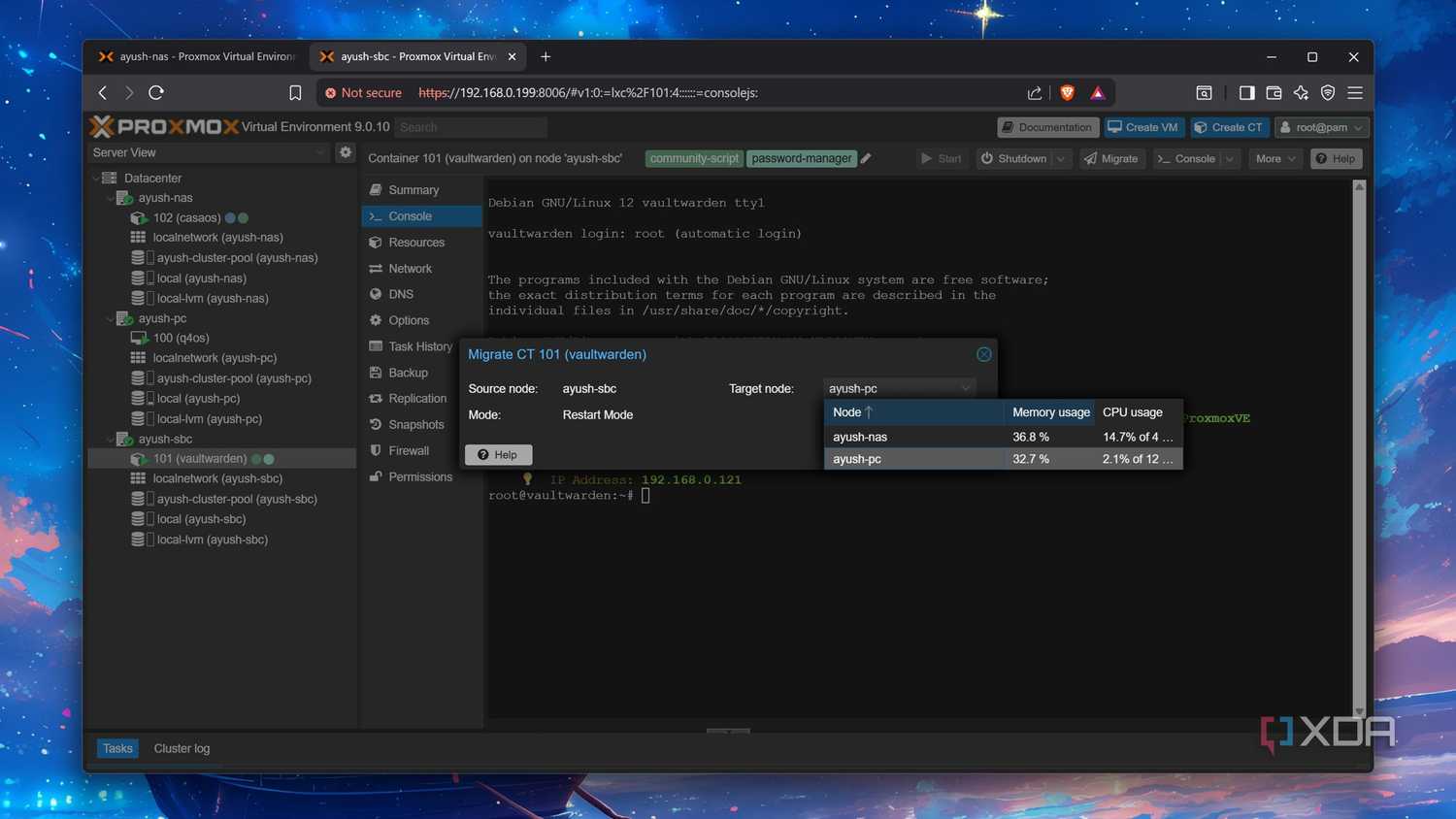 Migrating an LXC to a different node
