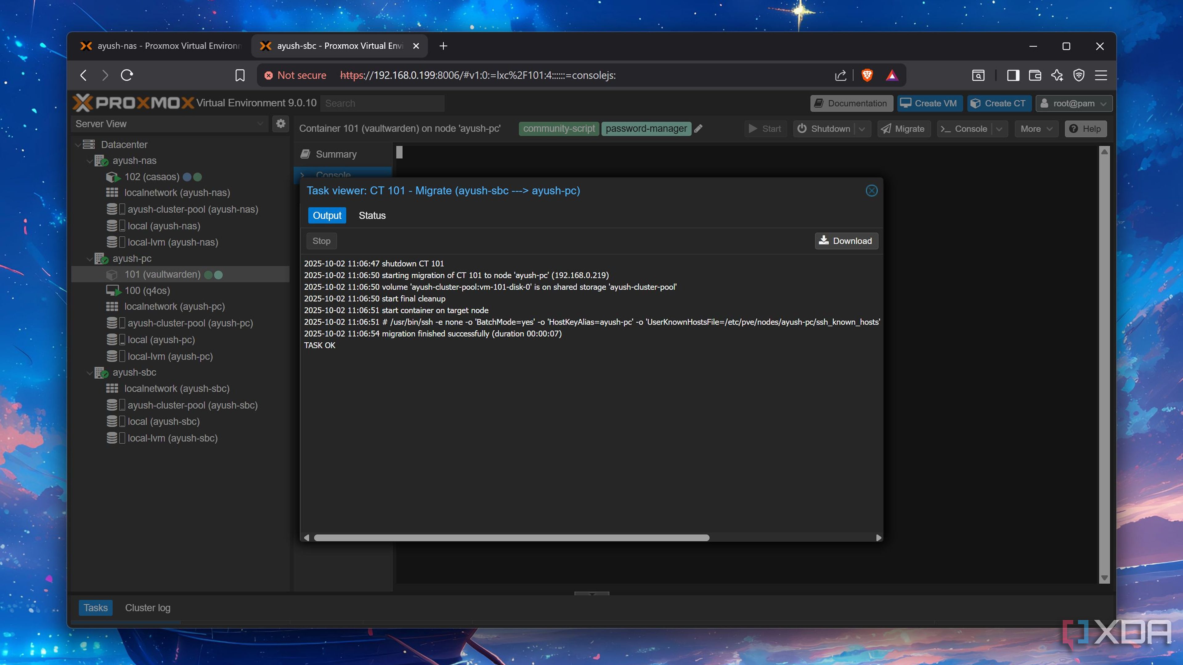 Migrating an LXC to a different node