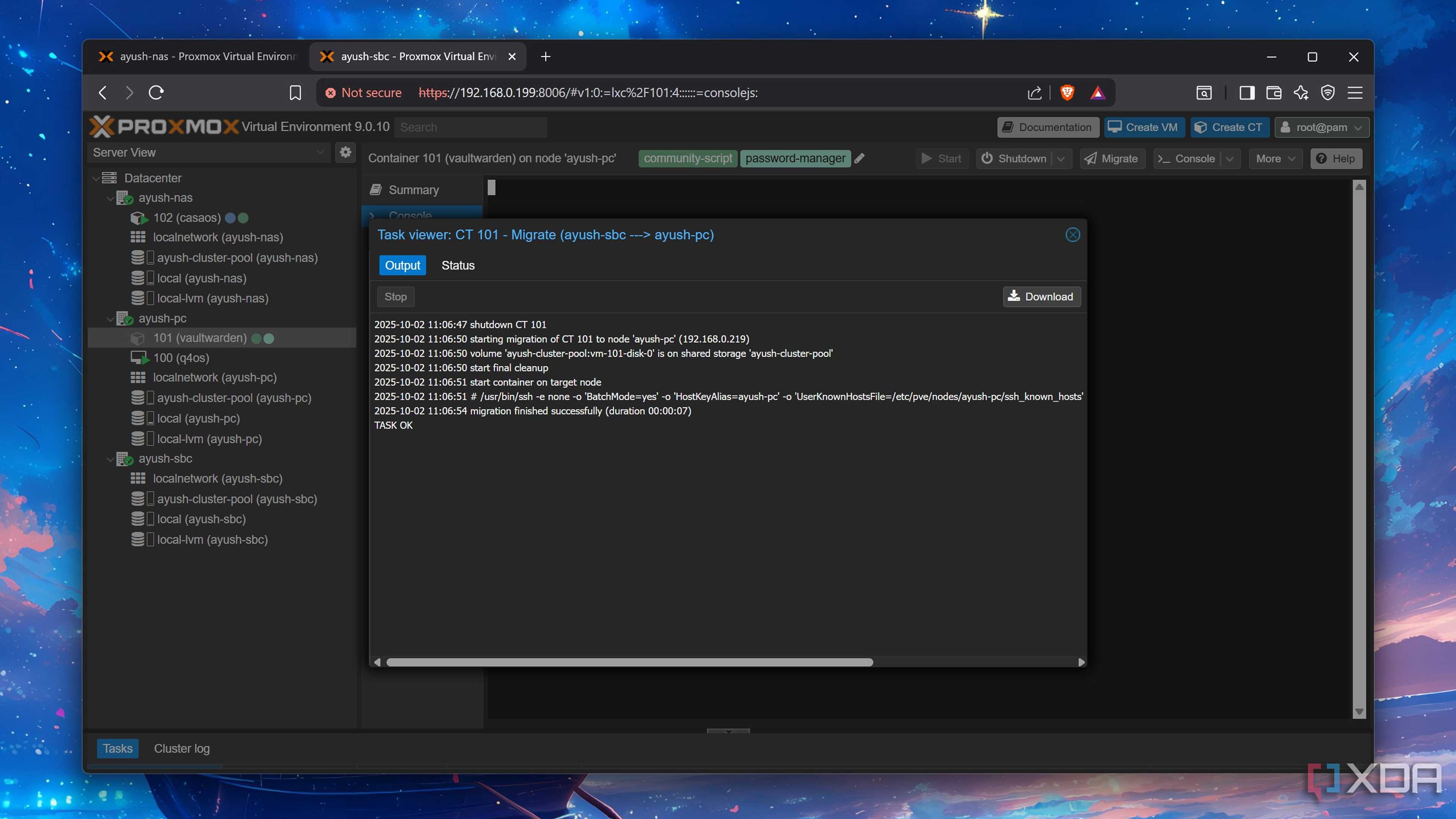 Migrating an LXC to a different node