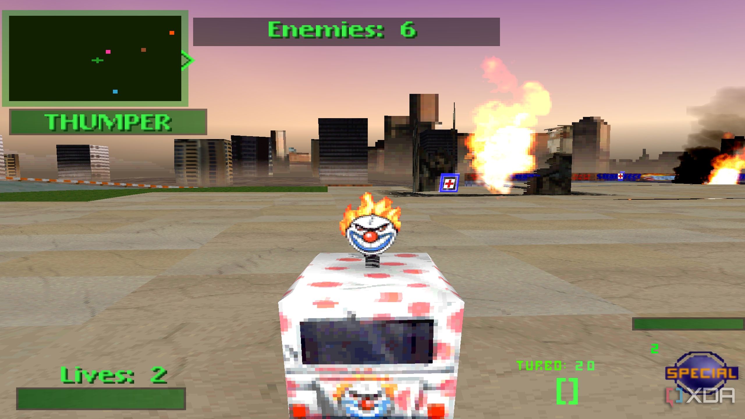Sweet Tooth's ice-cream truck in Twisted Metal 2 on the PS2.