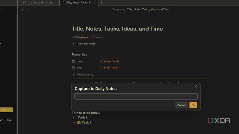 Mensaje QuickAdd para agregar notas a la Nota diaria