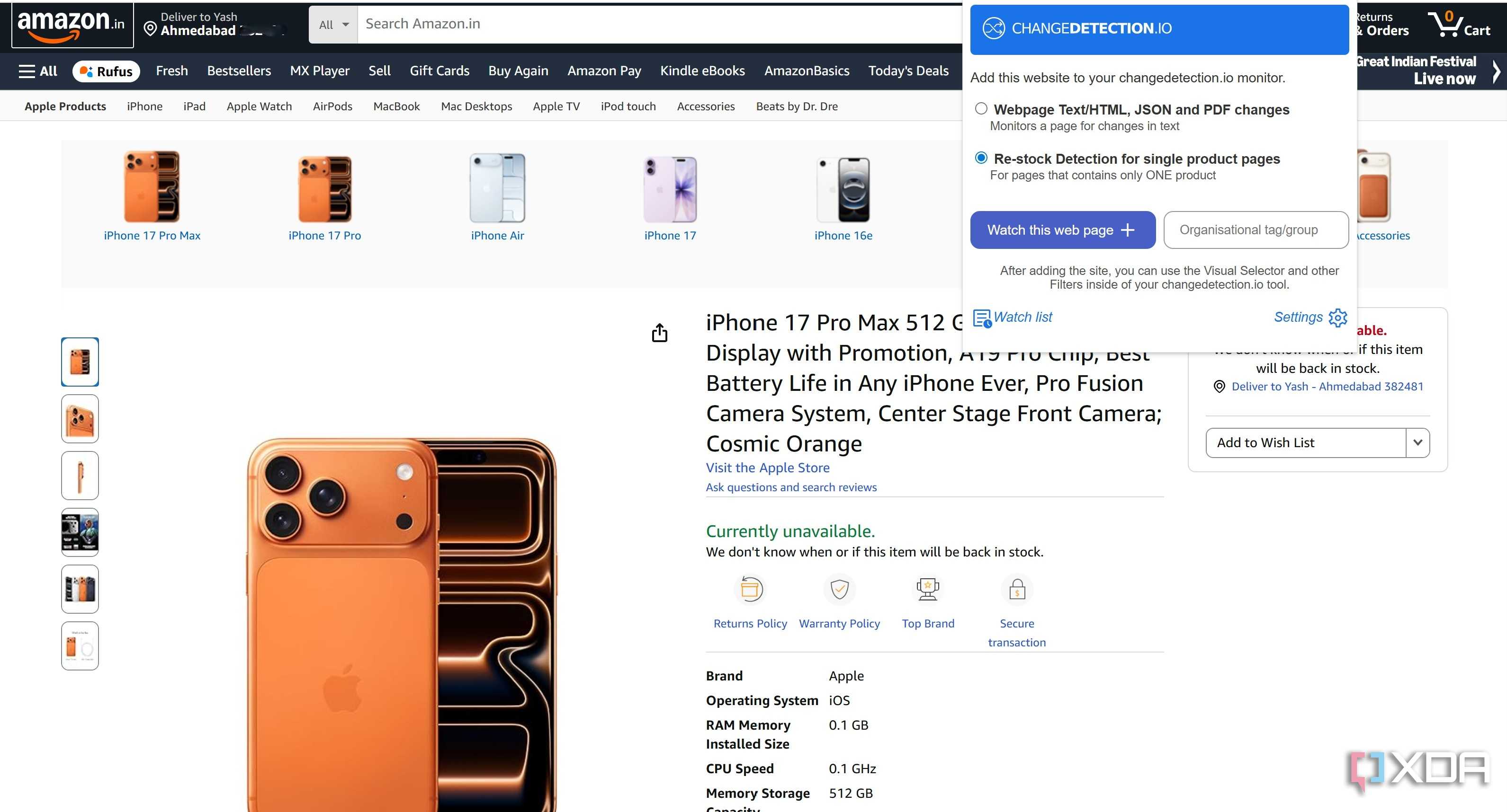 re stock detection chrome extension change detection