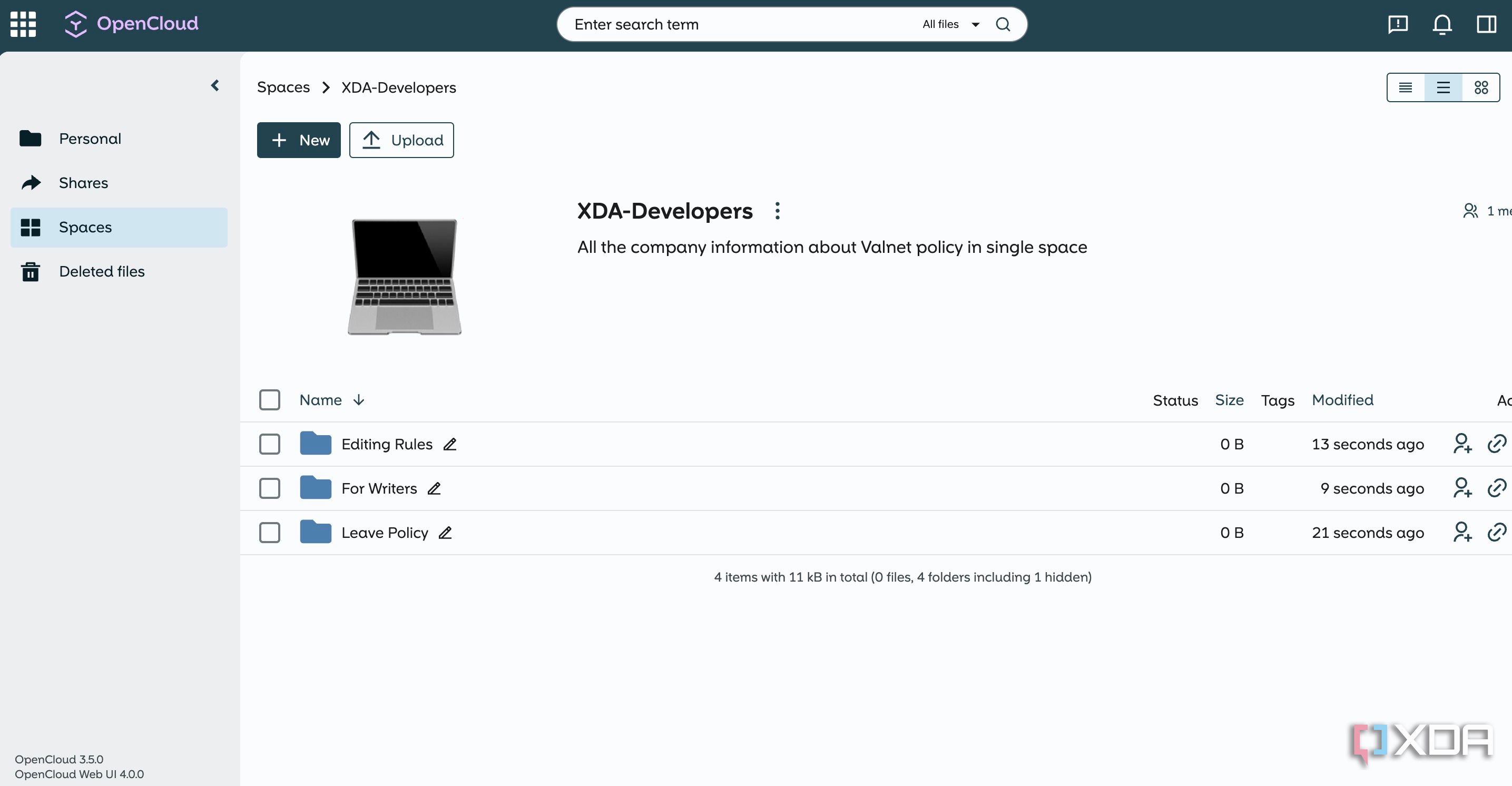Панель управления OpenCloud для работы с файлами
