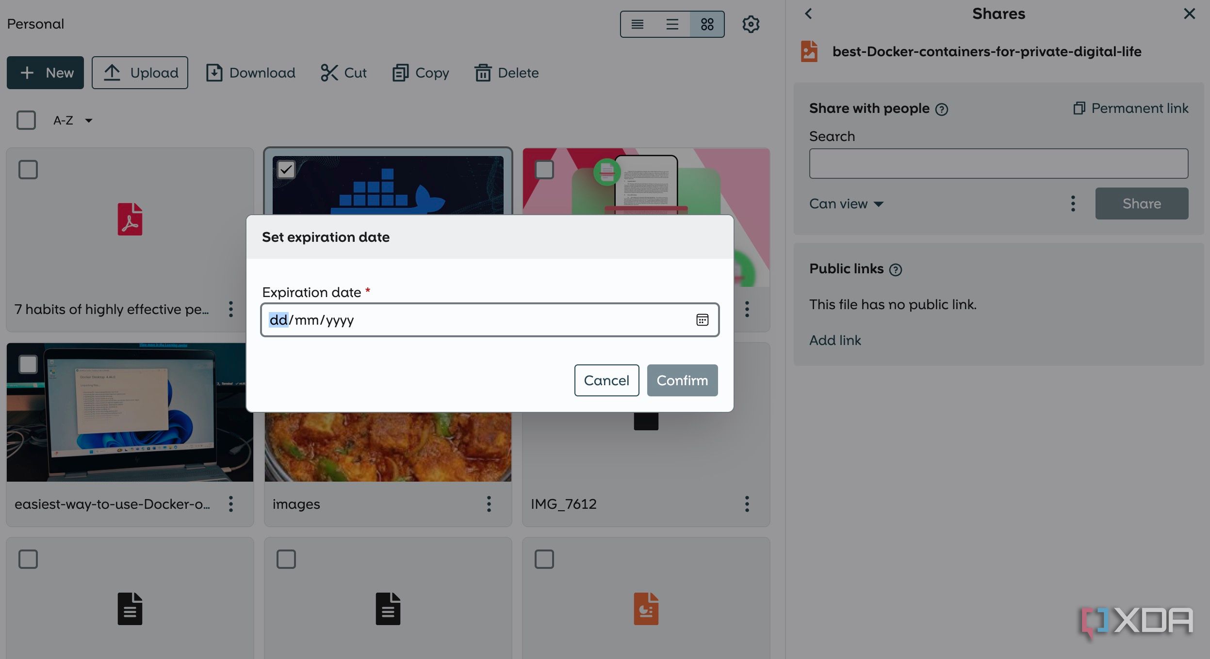 set expiration date while sharing files in OpenCloud