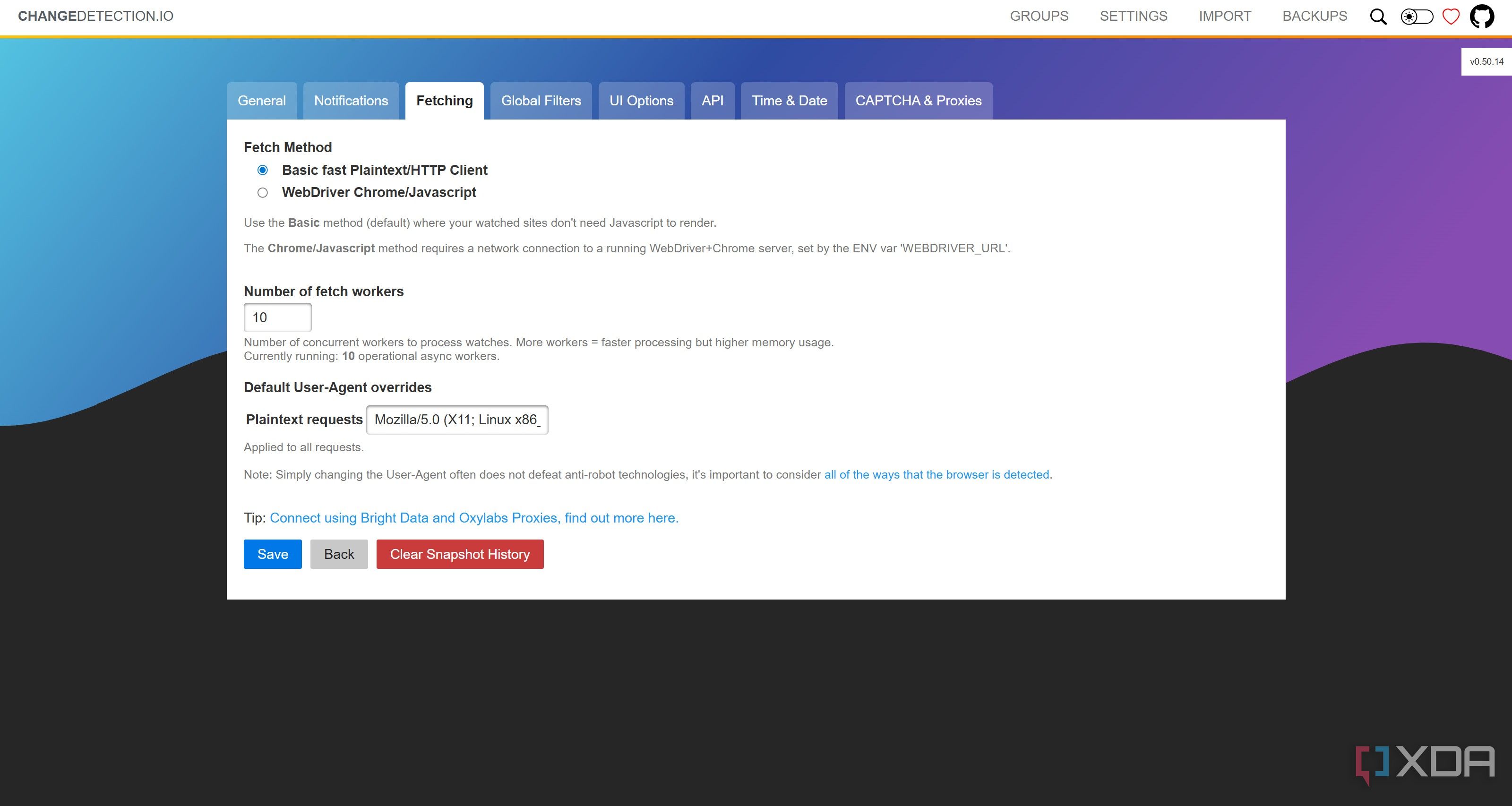 Fetching Settings in ChangeDetection