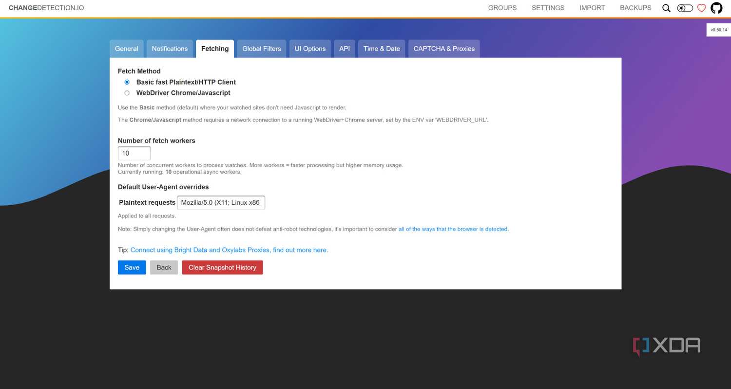 Fetching Settings in ChangeDetection