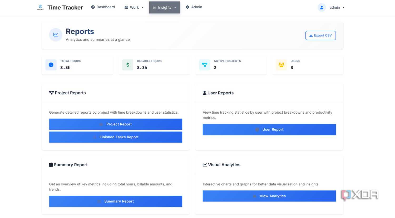 reports in time tracker app