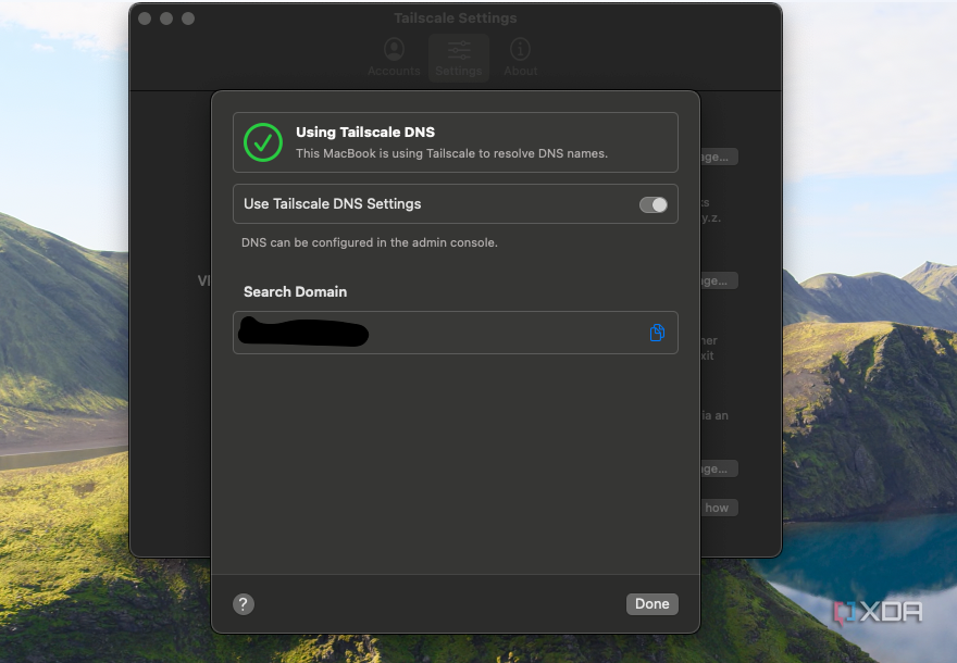 A screenshot of Tailscale settings.
