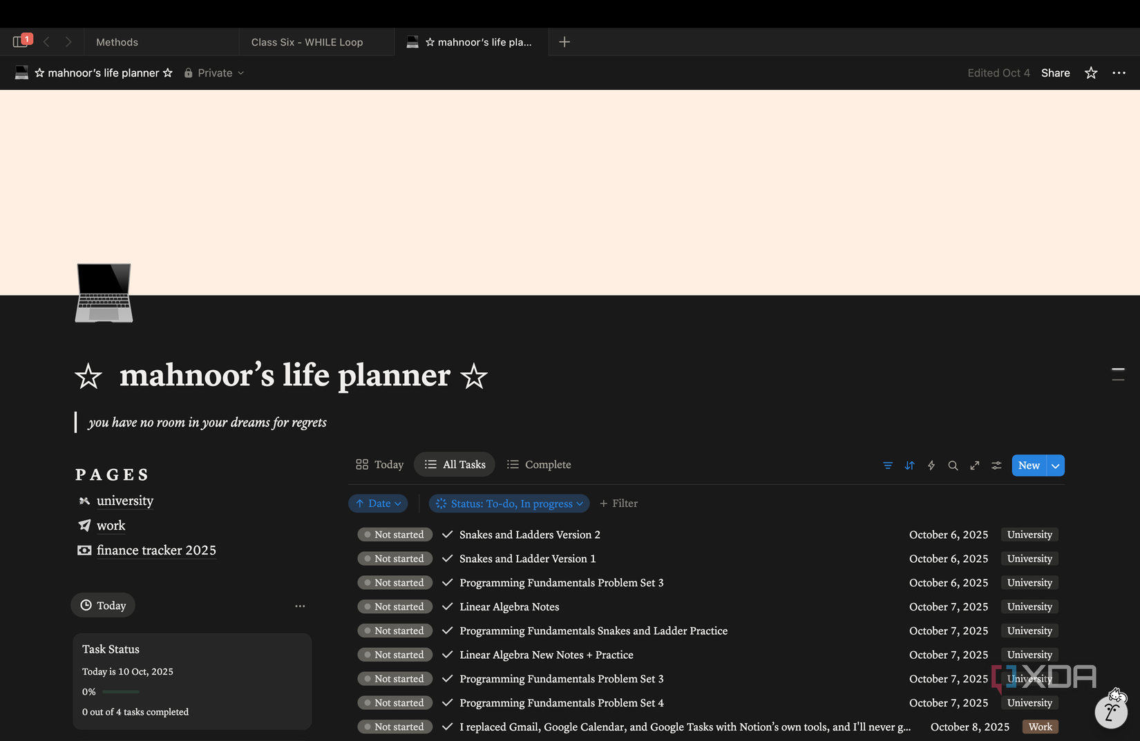 Se muestra el panel de Notion