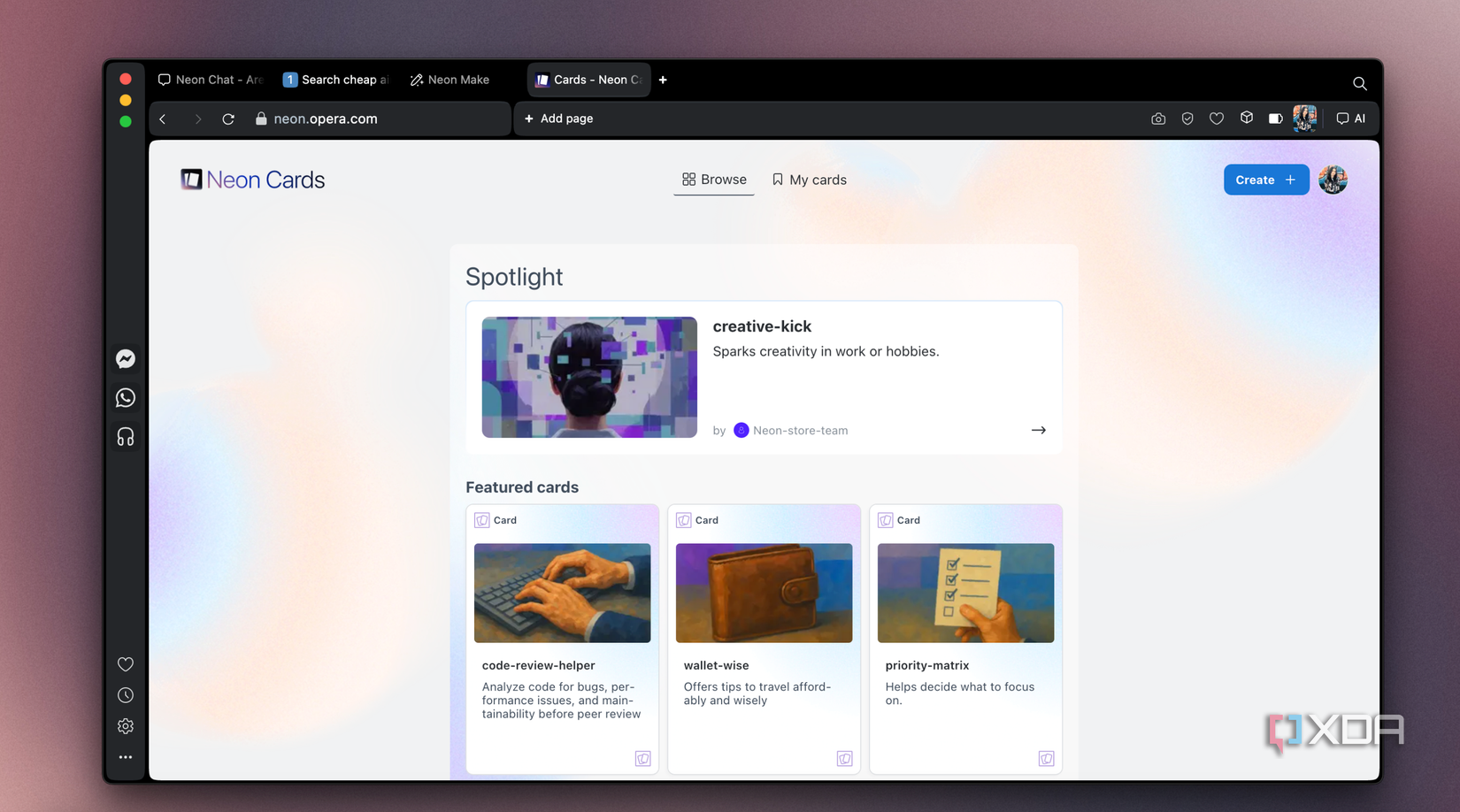 Opera Neon Cards feature