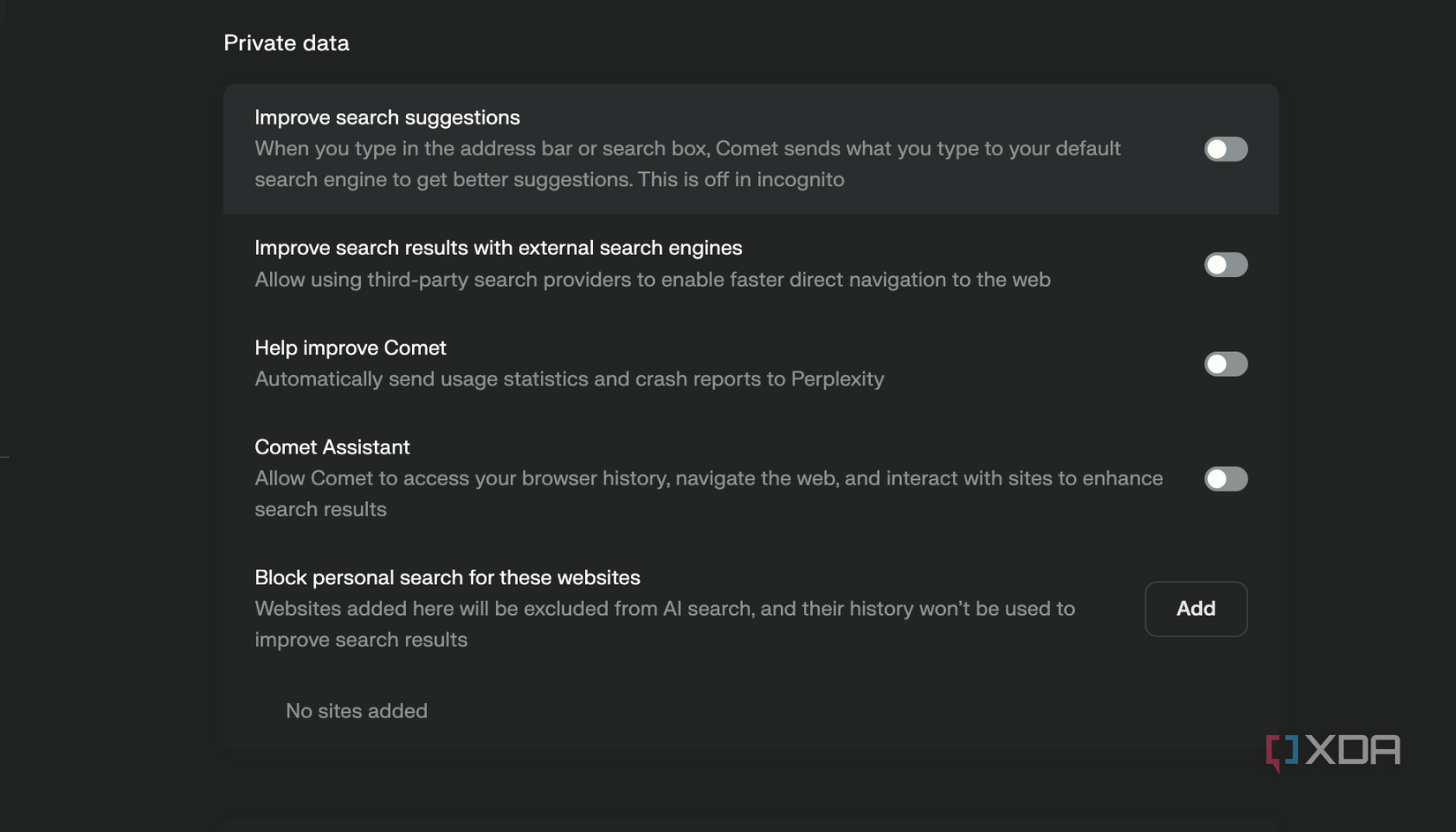 configuración de privacidad del cometa en macOS