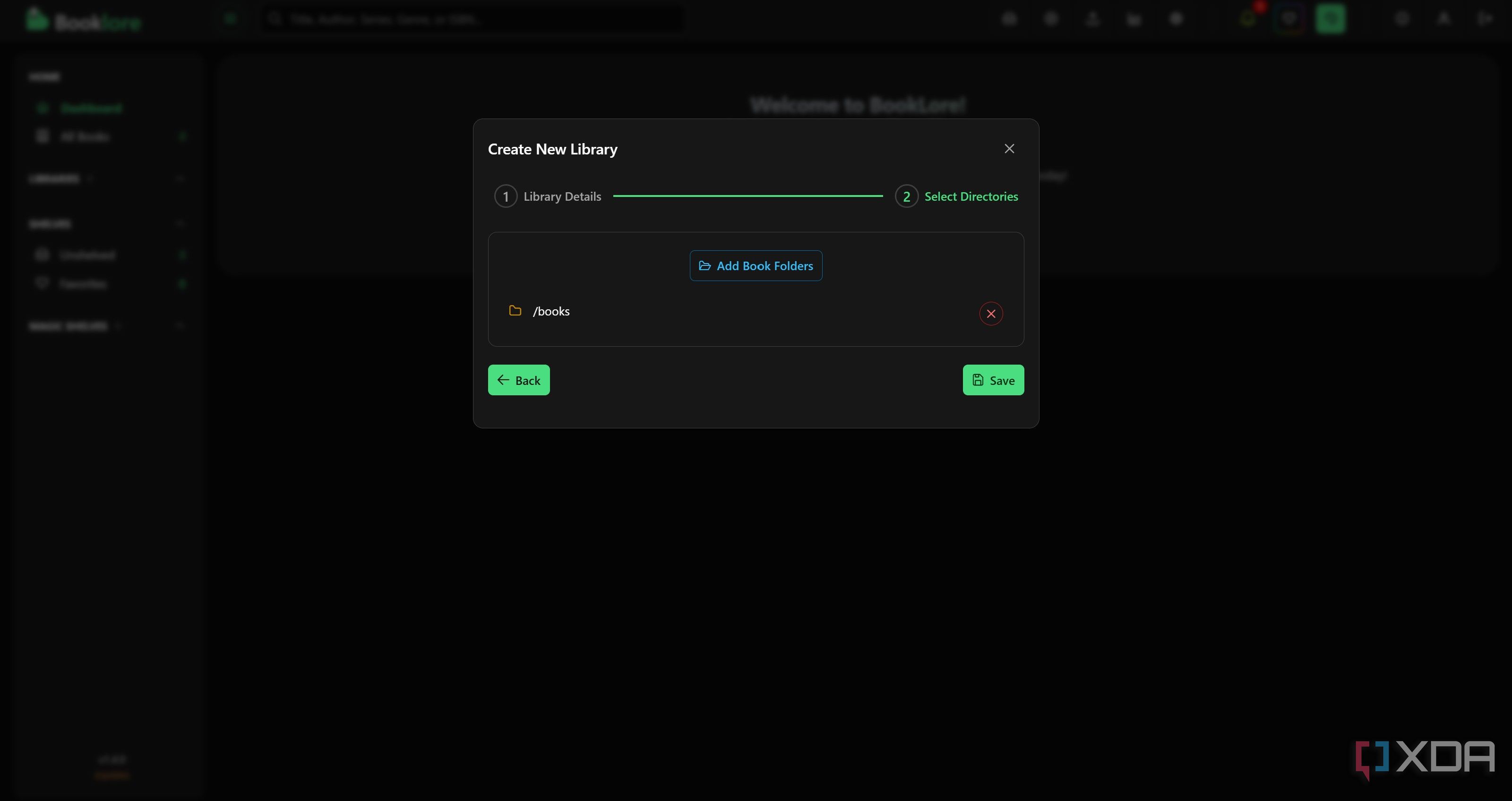 Select book folder in BookLore