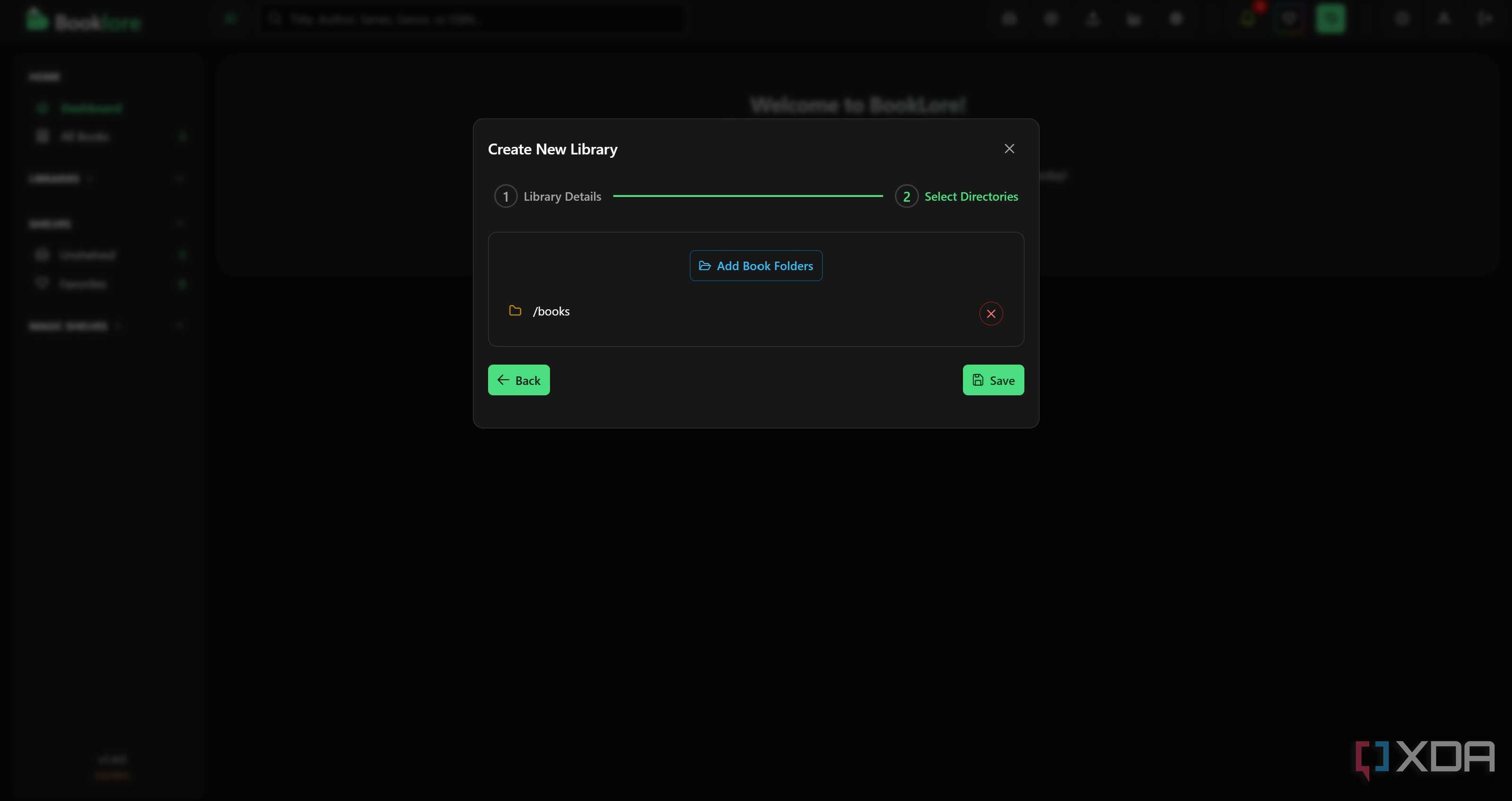 Select book folder in BookLore