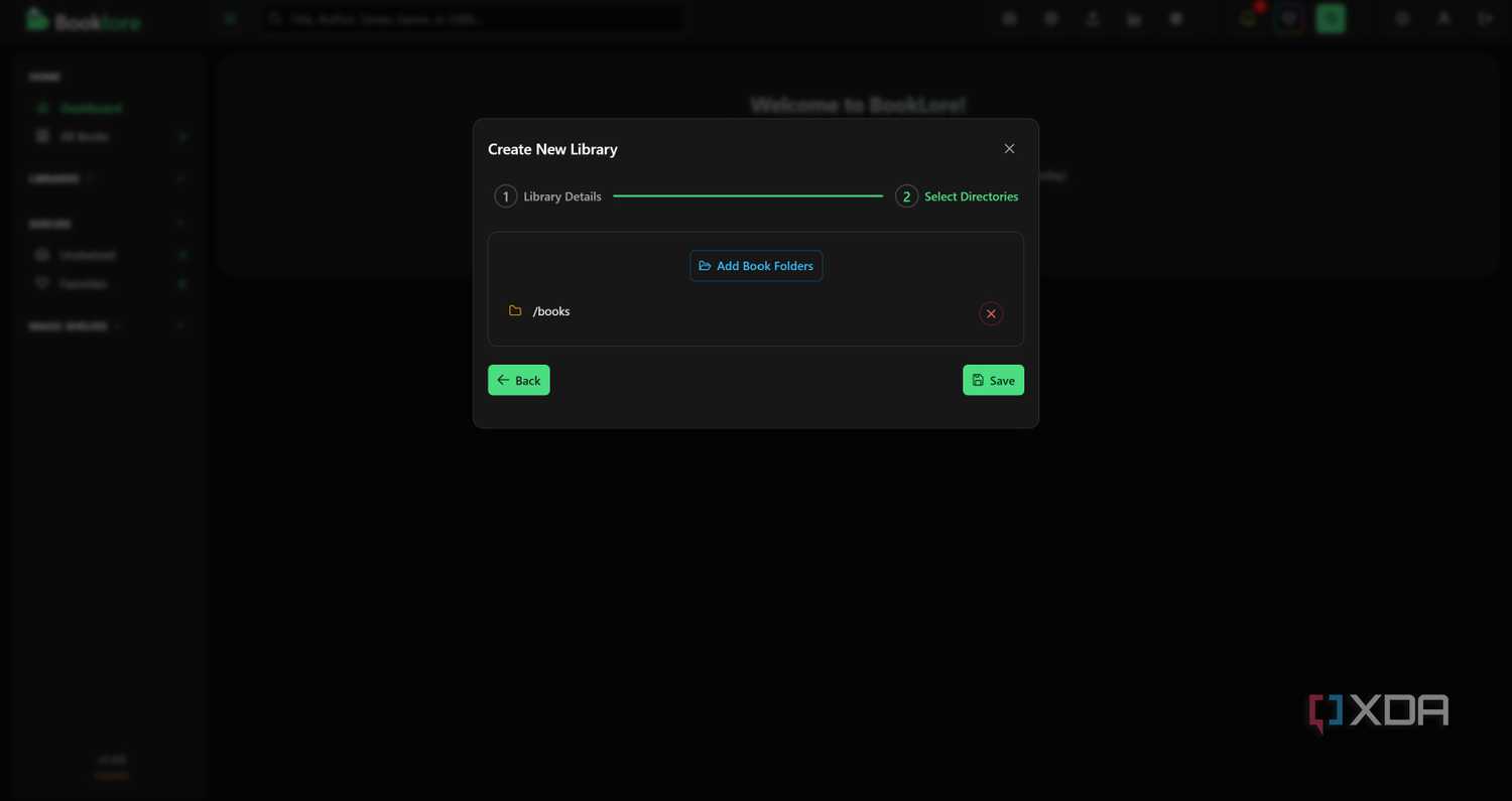 Select book folder in BookLore