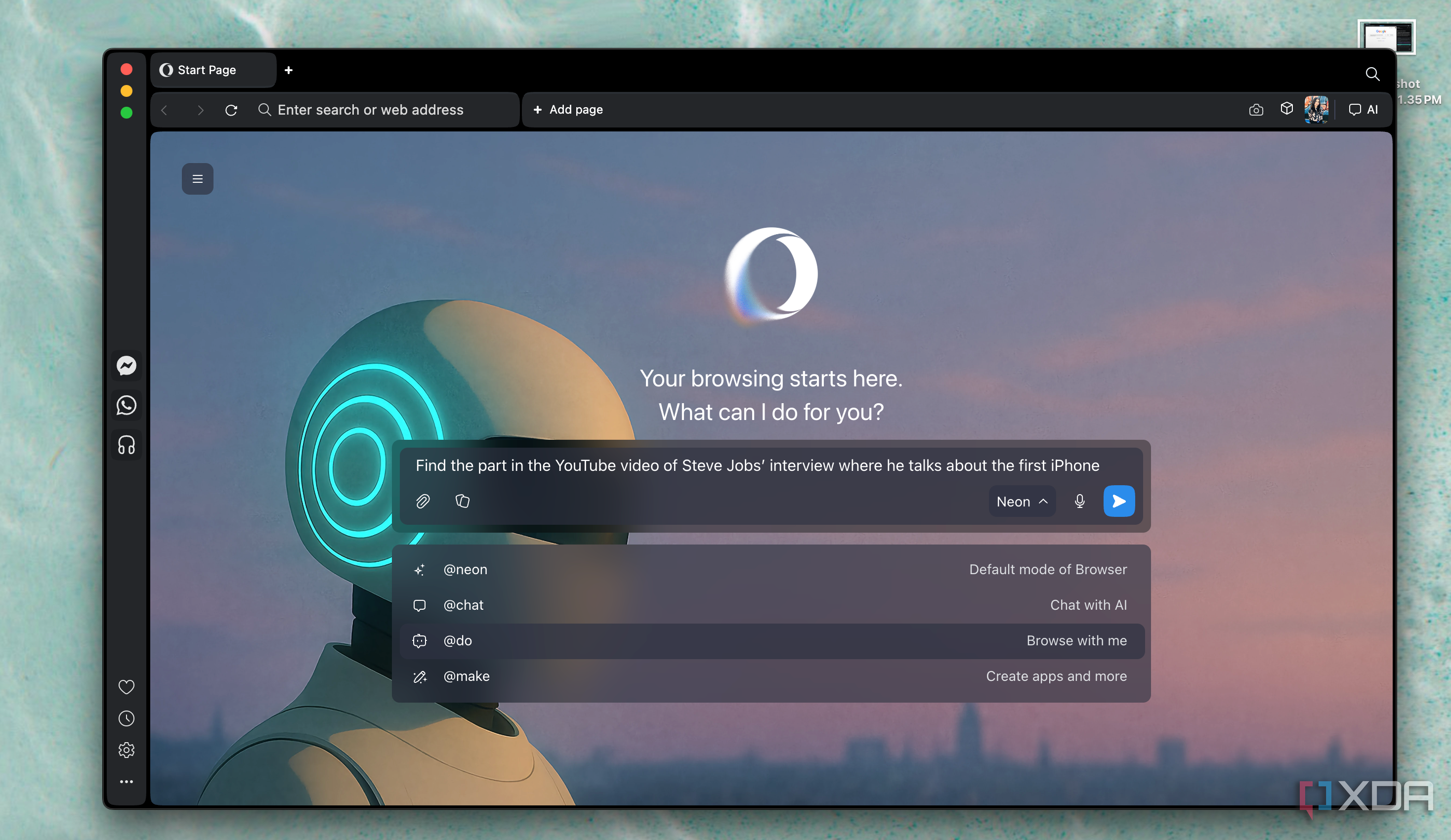 Selecting Neon Do in Opera Neon